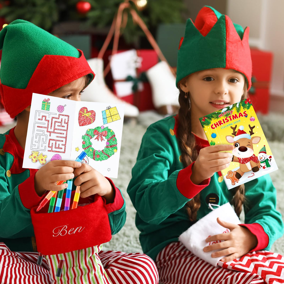 BenLouis 24 Pcs Christmas Mini Coloring Books – Kids Xmas Party Favors, 72 Patterns, 6.7 x 4.7 in
