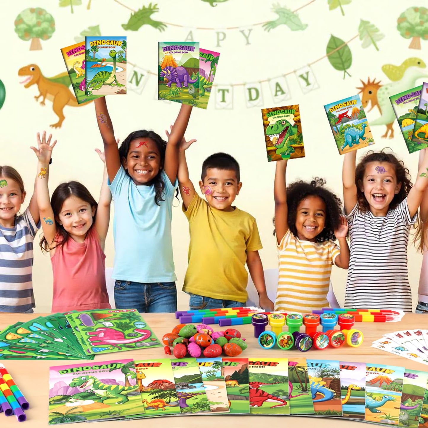 BenLouis 84Pcs Dinosaur Party Favors – Coloring Books, Crayons, Stickers & More