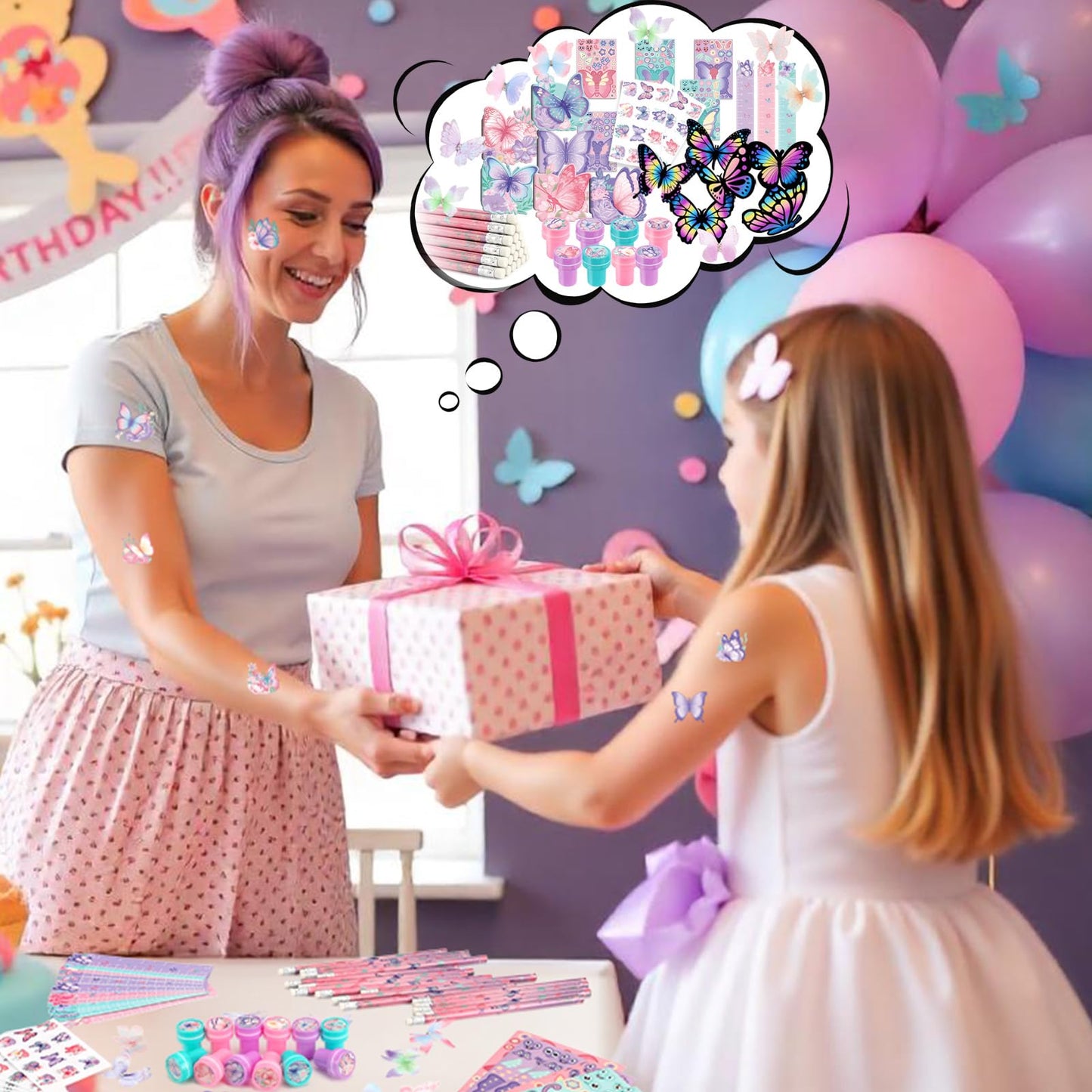 BenLouis 108Pcs Butterfly Party Favors – Colorful Kids Stationery Set for Parties, Classrooms & Goodie Bags