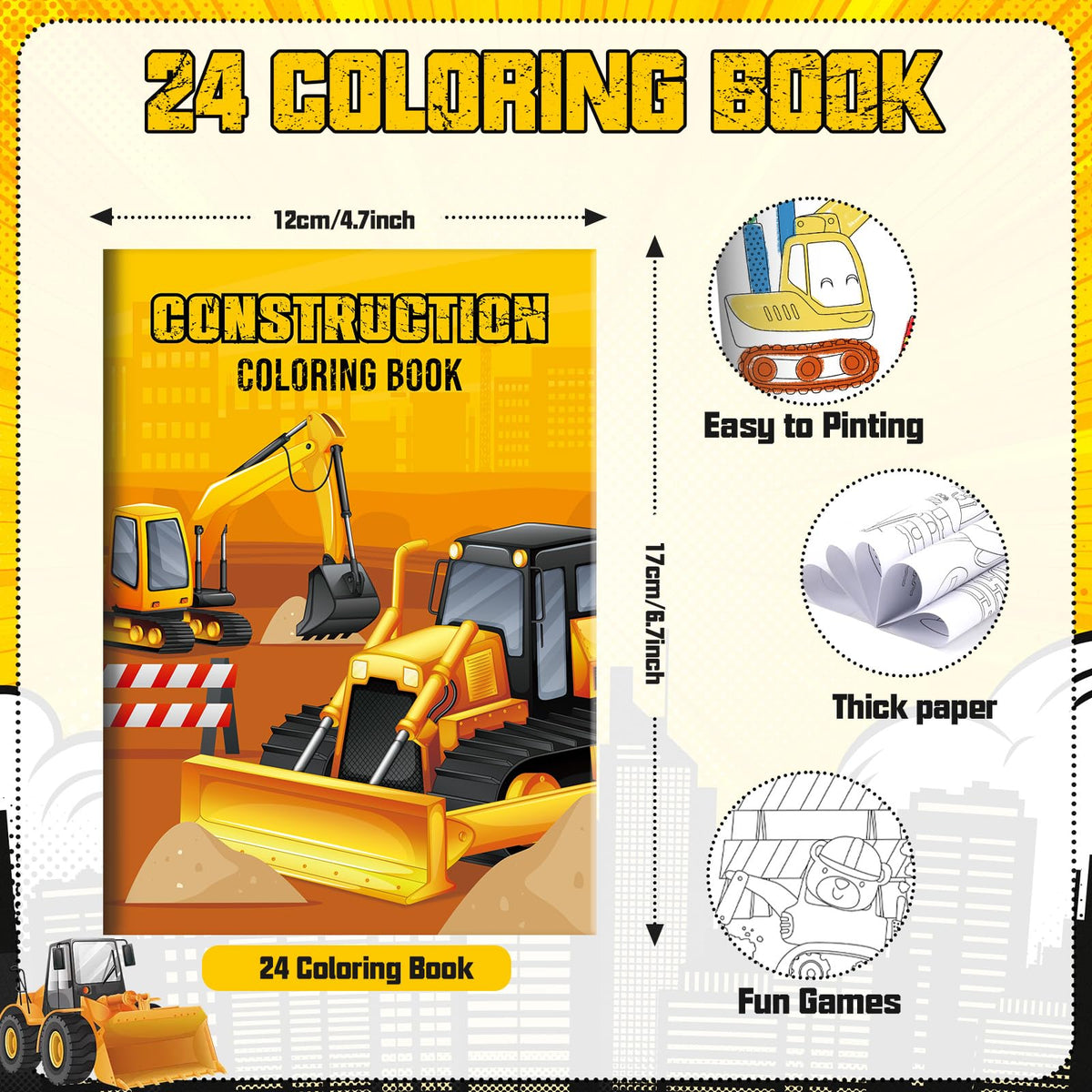 BenLouis 24 Pcs Construction Mini Coloring Books - Excavator Theme Party Favors & Bulk Activities