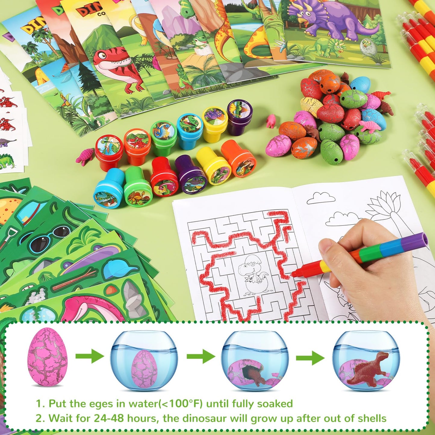 BenLouis 84Pcs Dinosaur Party Favors – Coloring Books, Crayons, Stickers & More