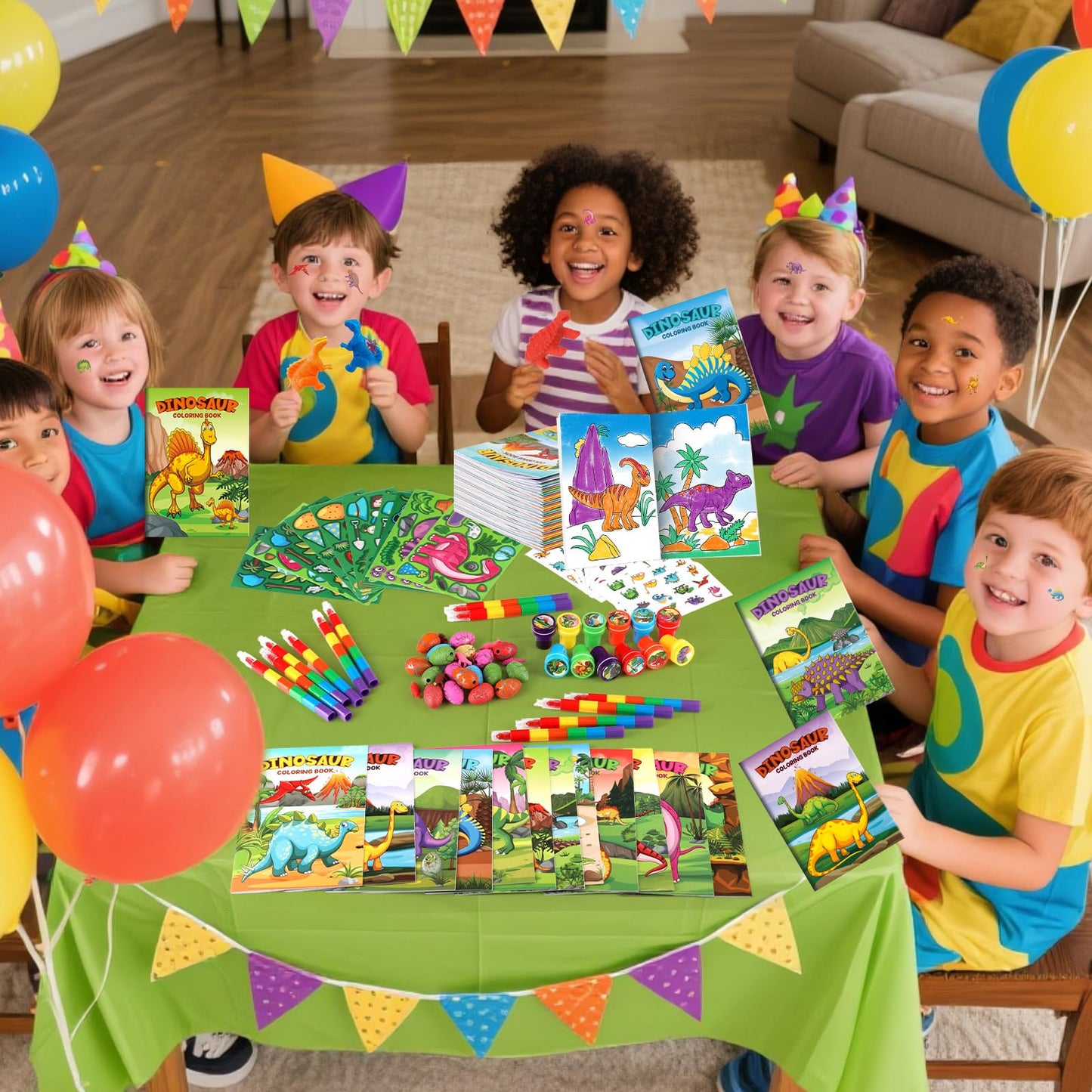 BenLouis 84Pcs Dinosaur Party Favors – Coloring Books, Crayons, Stickers & More
