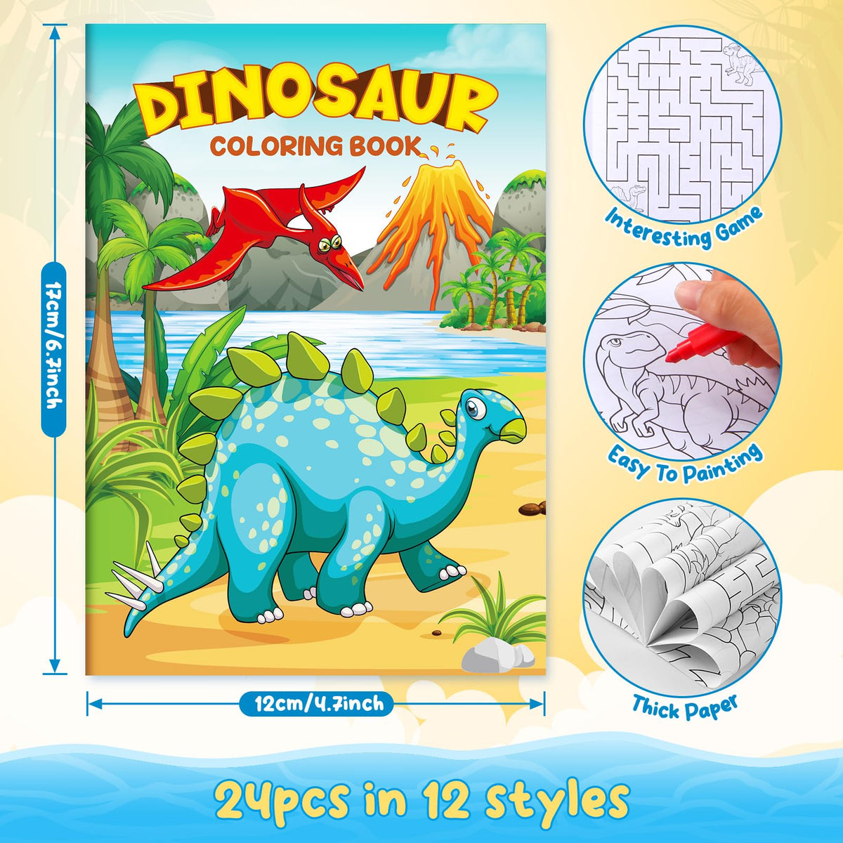 BenLouis 24 Pcs Dinosaur Mini Coloring Books – Bulk Kids Party Favors