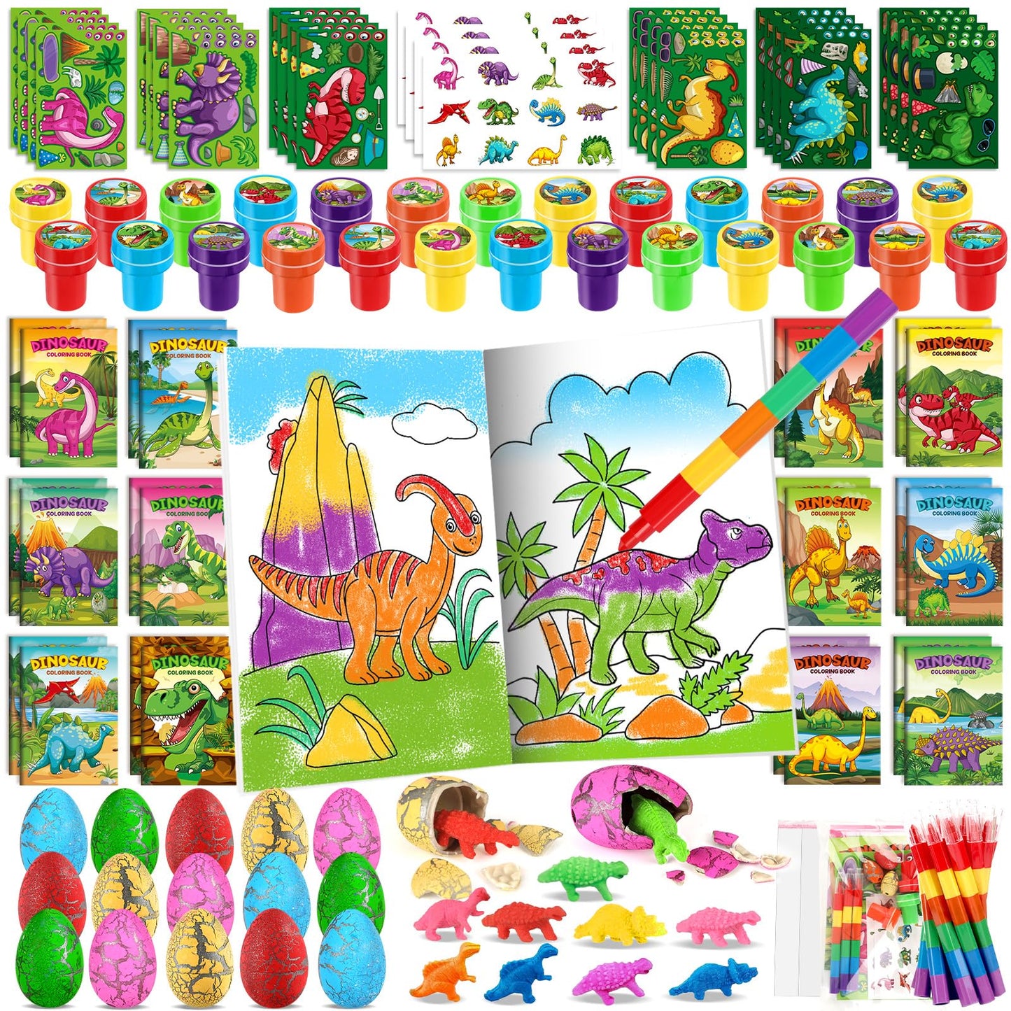BenLouis 84Pcs Dinosaur Party Favors – Coloring Books, Crayons, Stickers & More