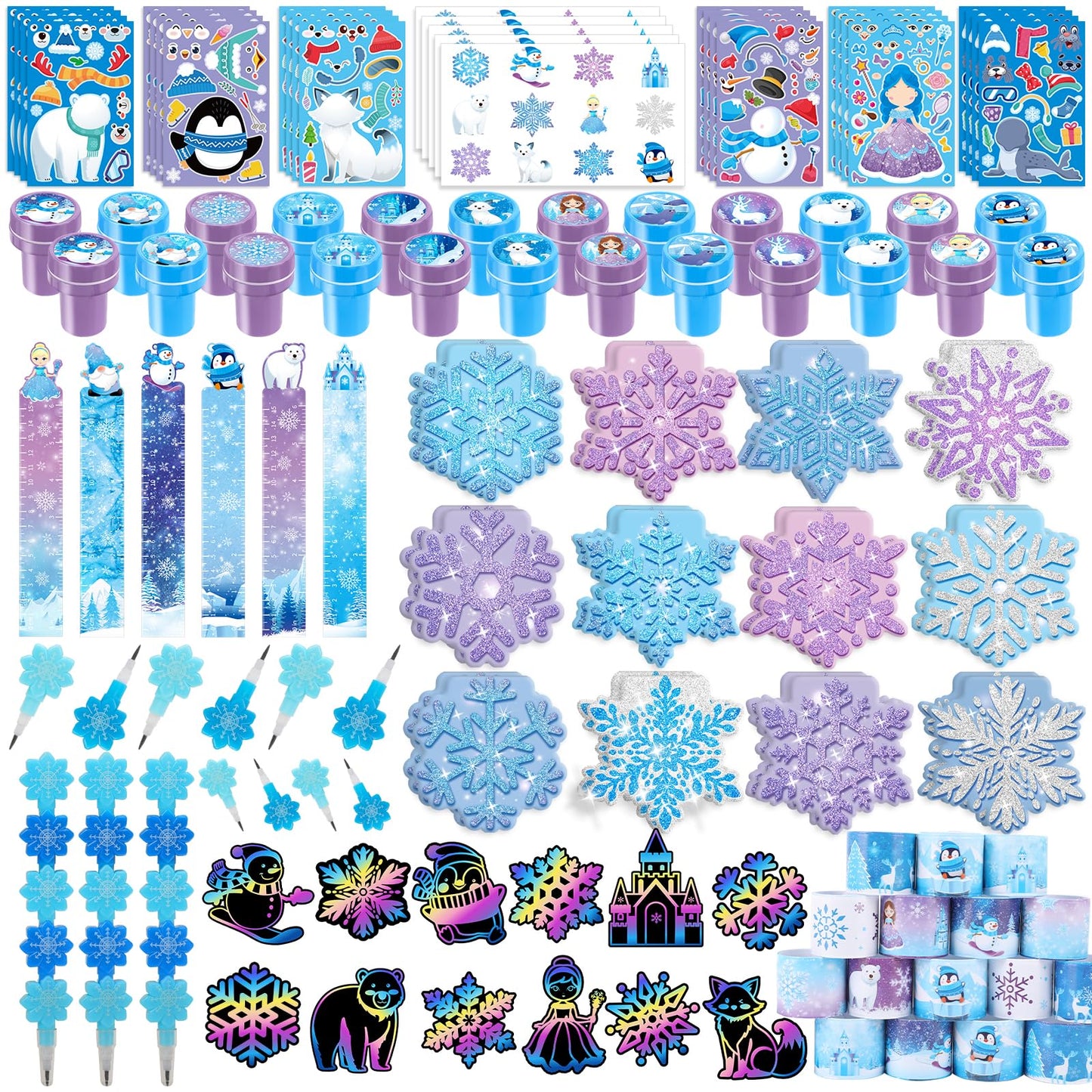 BenLouis 432Pcs Frozen School Stationery Set – Winter Snowflake Classroom Favors & Party Prizes