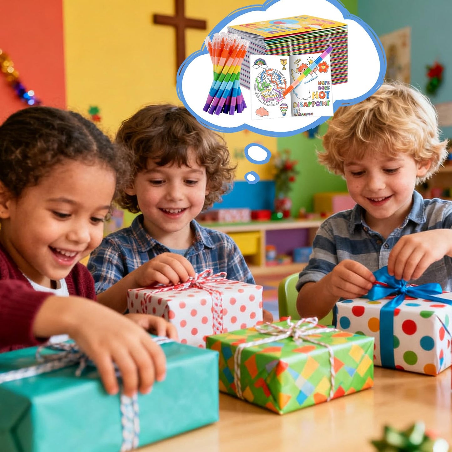 BenLouis 24 Bible Verses Mini Coloring Books with Stacking Crayons – Kids Christian Party Favors & Classroom Activity Bulk Kit