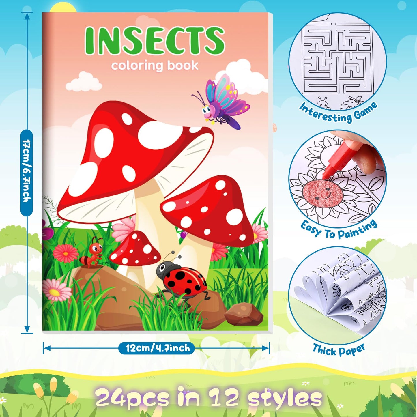 BenLouis 24 Pcs Insects Mini Coloring Books – Kids Bug Party Favors & Travel Activities