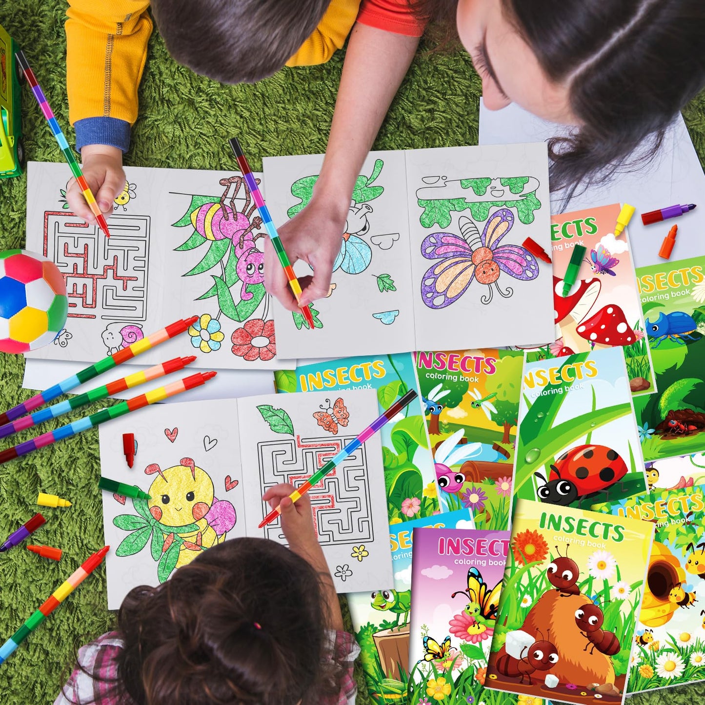 BenLouis 24 Pcs Insects Mini Coloring Books – Kids Bug Party Favors & Travel Activities