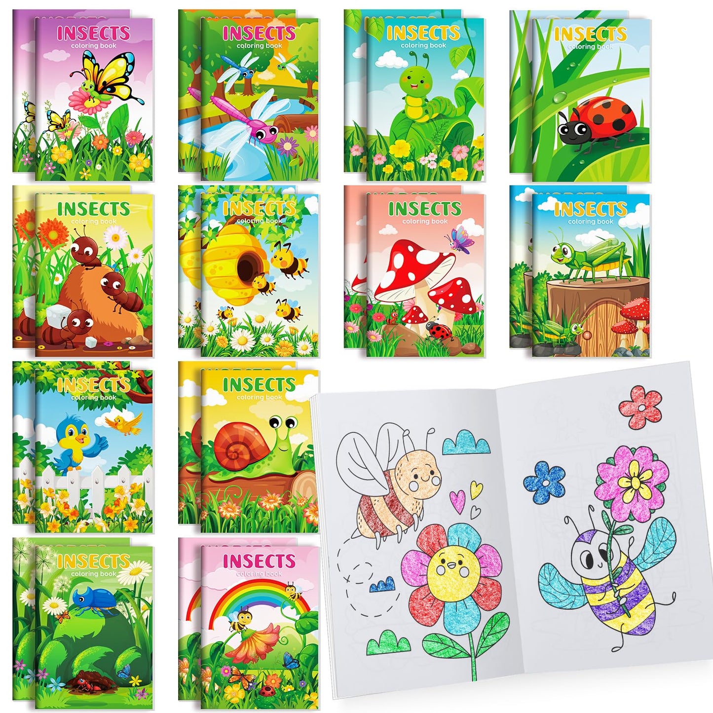 BenLouis 24 Pcs Insects Mini Coloring Books – Kids Bug Party Favors & Travel Activities