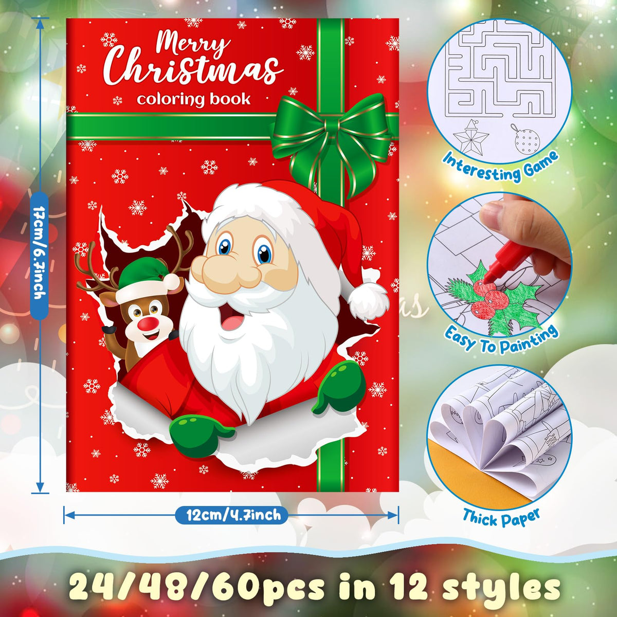 BenLouis 24 Pcs Christmas Mini Coloring Books – Kids Xmas Party Favors, 72 Patterns, 6.7 x 4.7 in