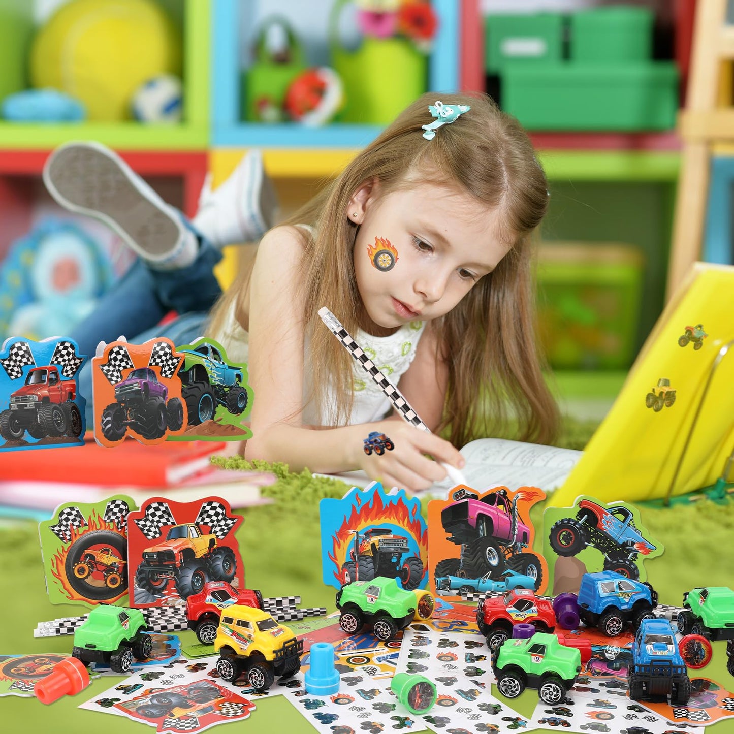BenLouis 96Pcs Monster Truck Party Favors Set – Kids Birthday Stationery & Goodie Bag Fillers