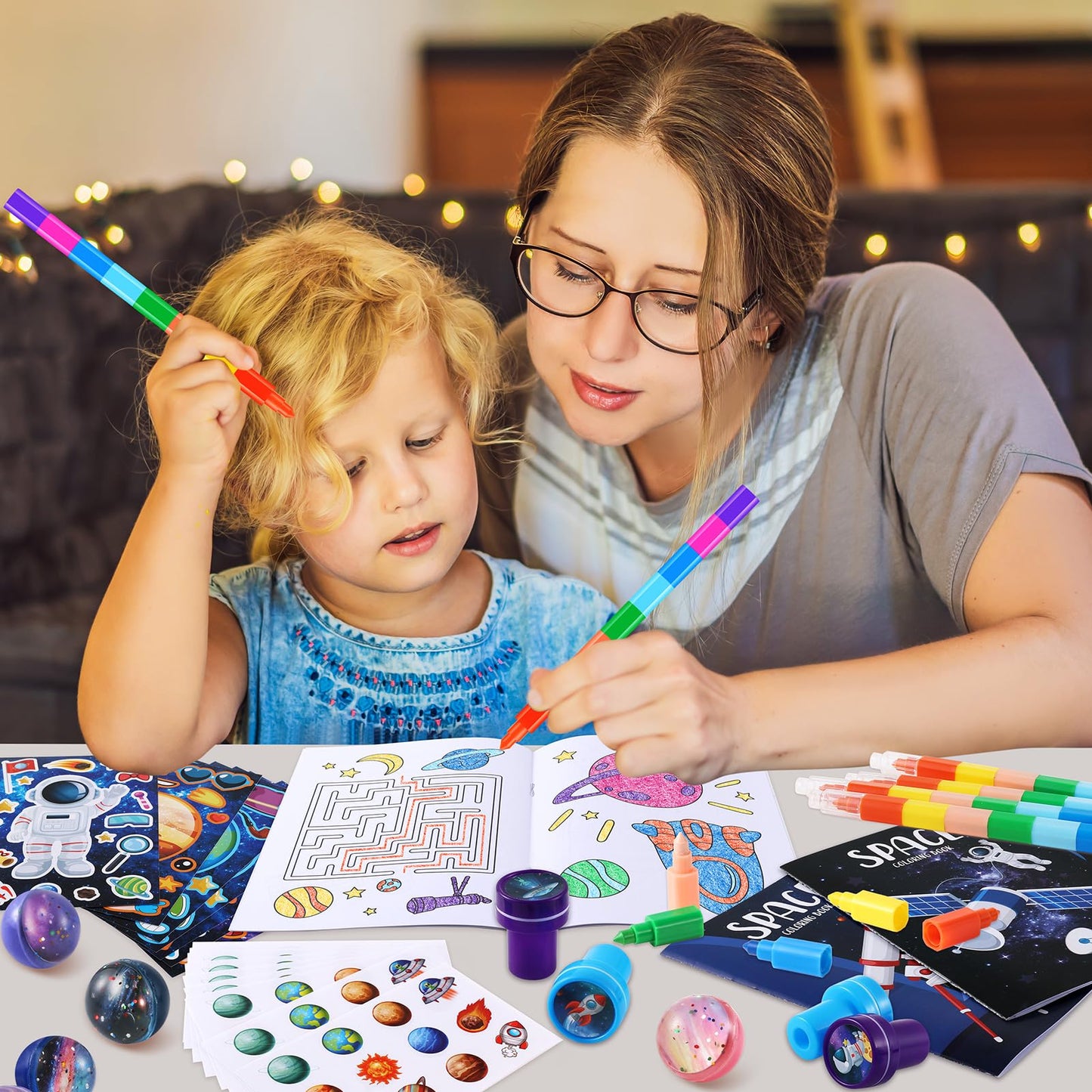 BenLouis 84-Pcs Outer Space Themed Party Favors Set – Coloring Books, Crayons, Stickers & More