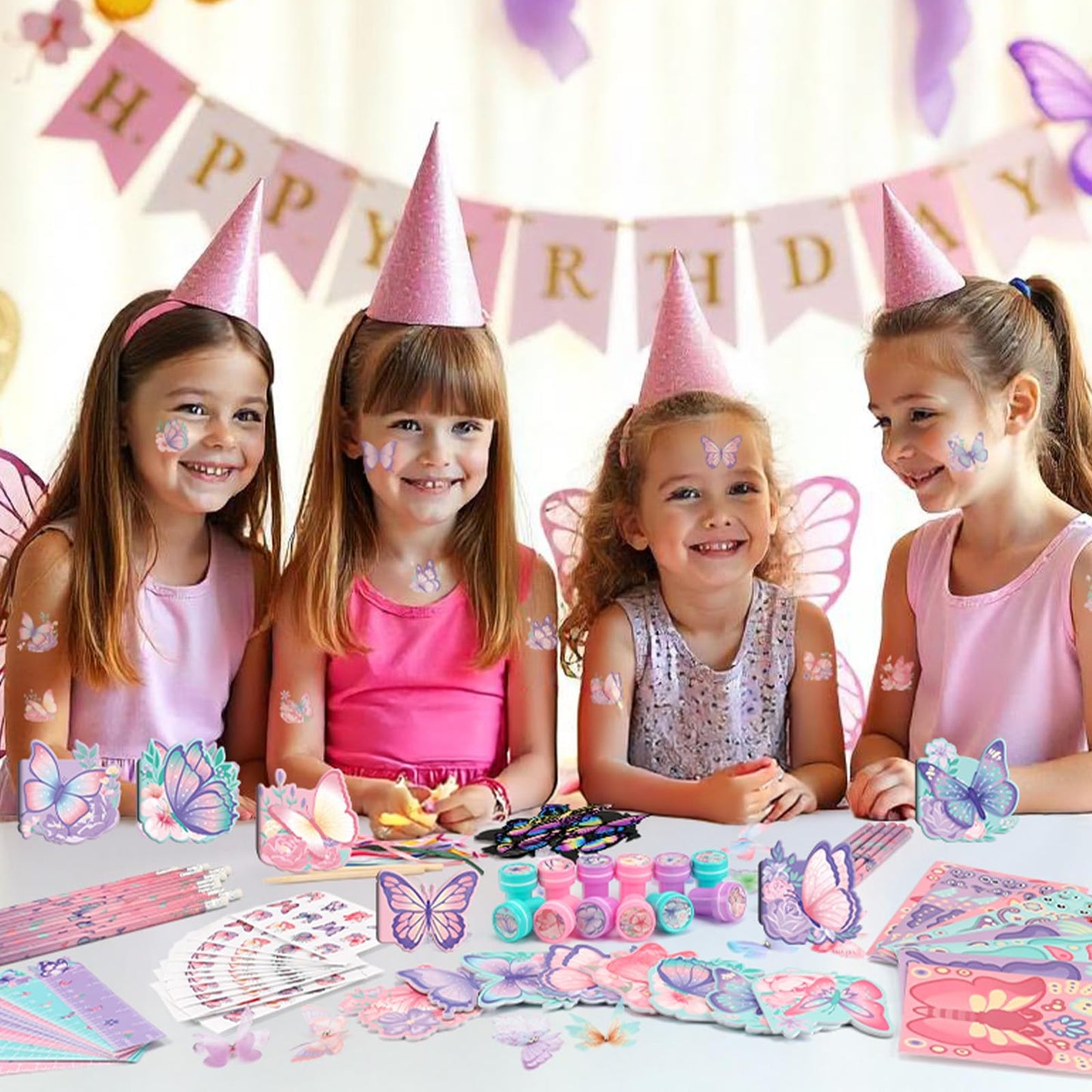 BenLouis 108Pcs Butterfly Party Favors – Colorful Kids Stationery Set for Parties, Classrooms & Goodie Bags