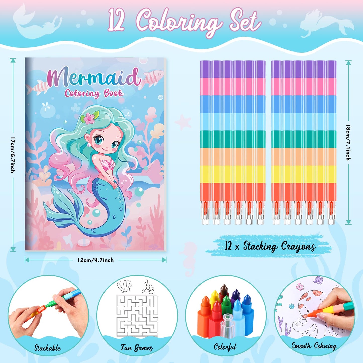 BenLouis Mermaid Mini Coloring Books with 24 Stacking Crayons — Party Favors