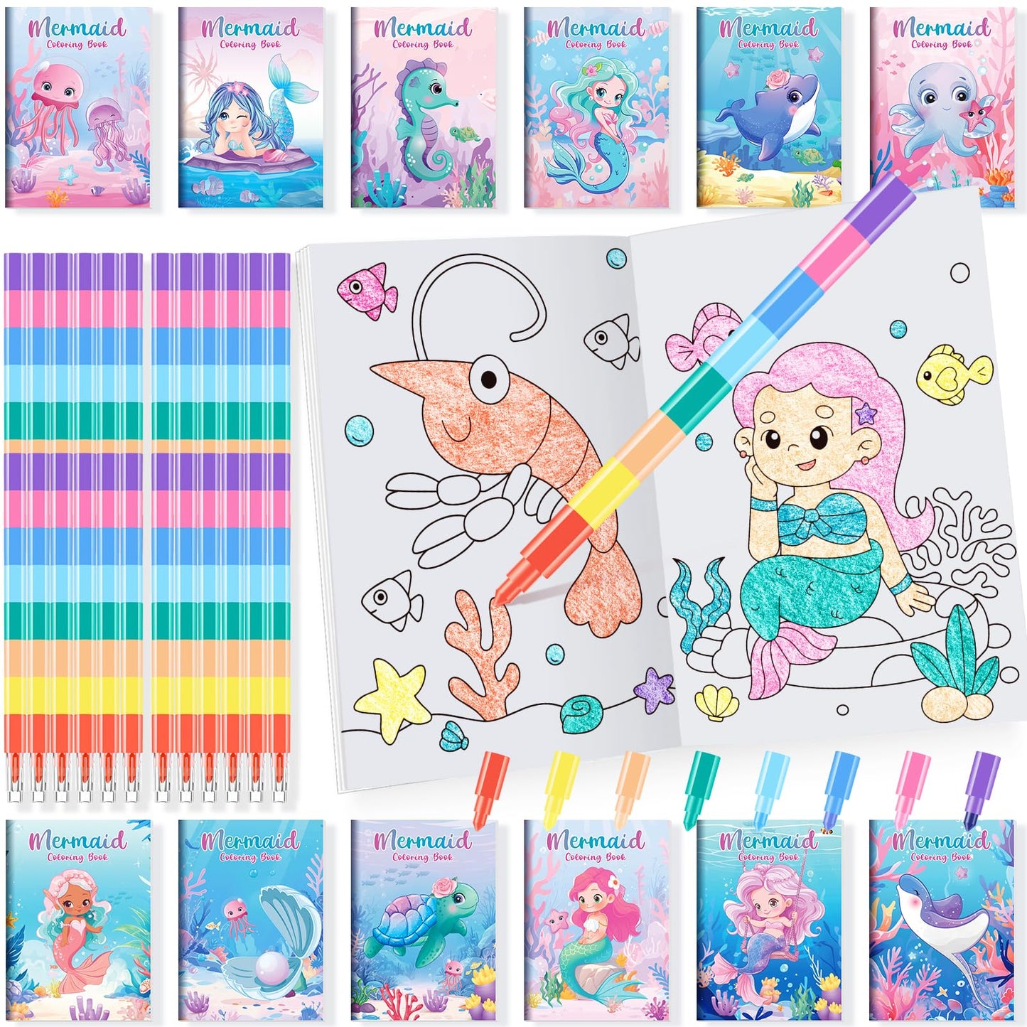 BenLouis Mermaid Mini Coloring Books with 24 Stacking Crayons — Party Favors