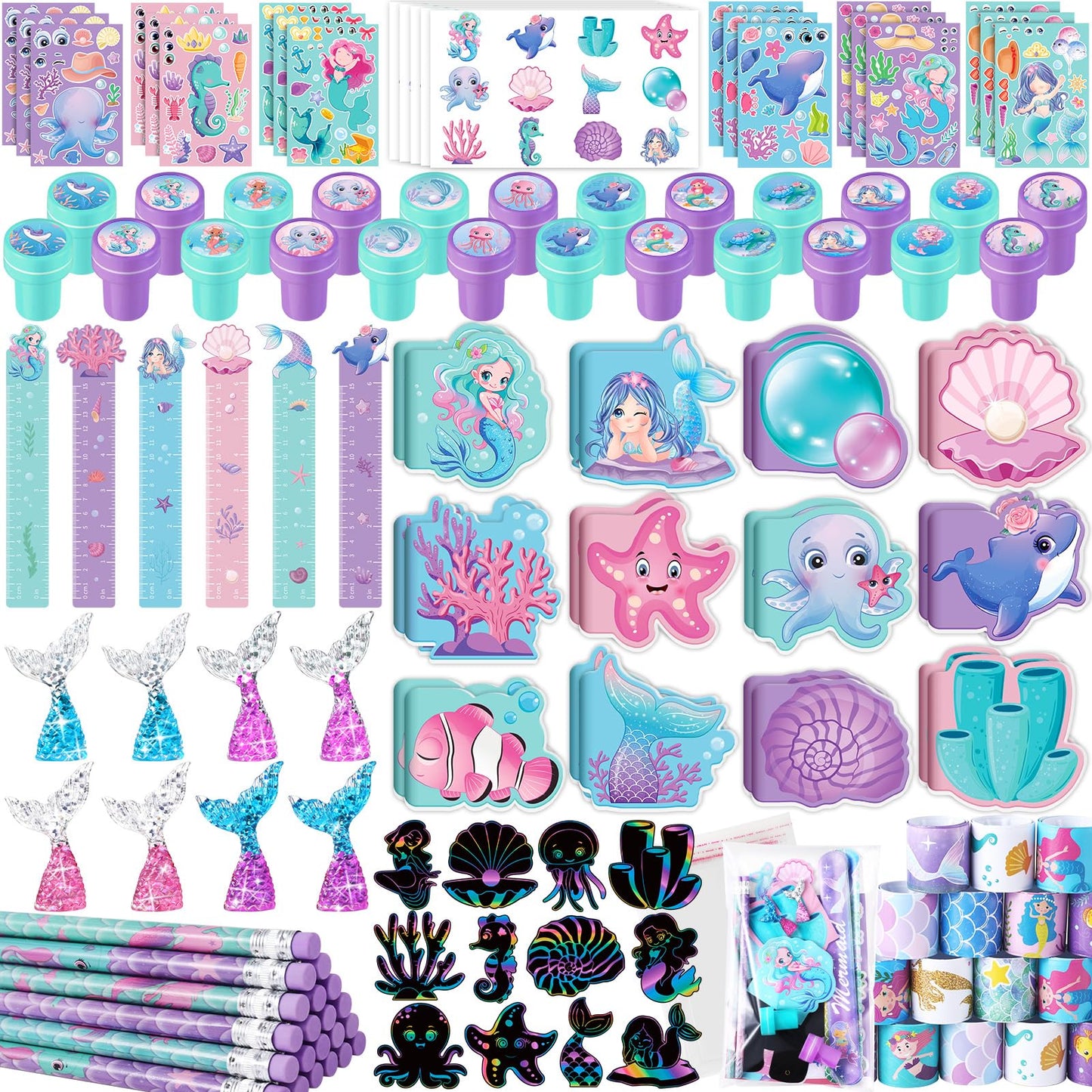 BenLouis Mermaid Party Favors Set – 120 Pcs Mermaid School Supplies for Kids