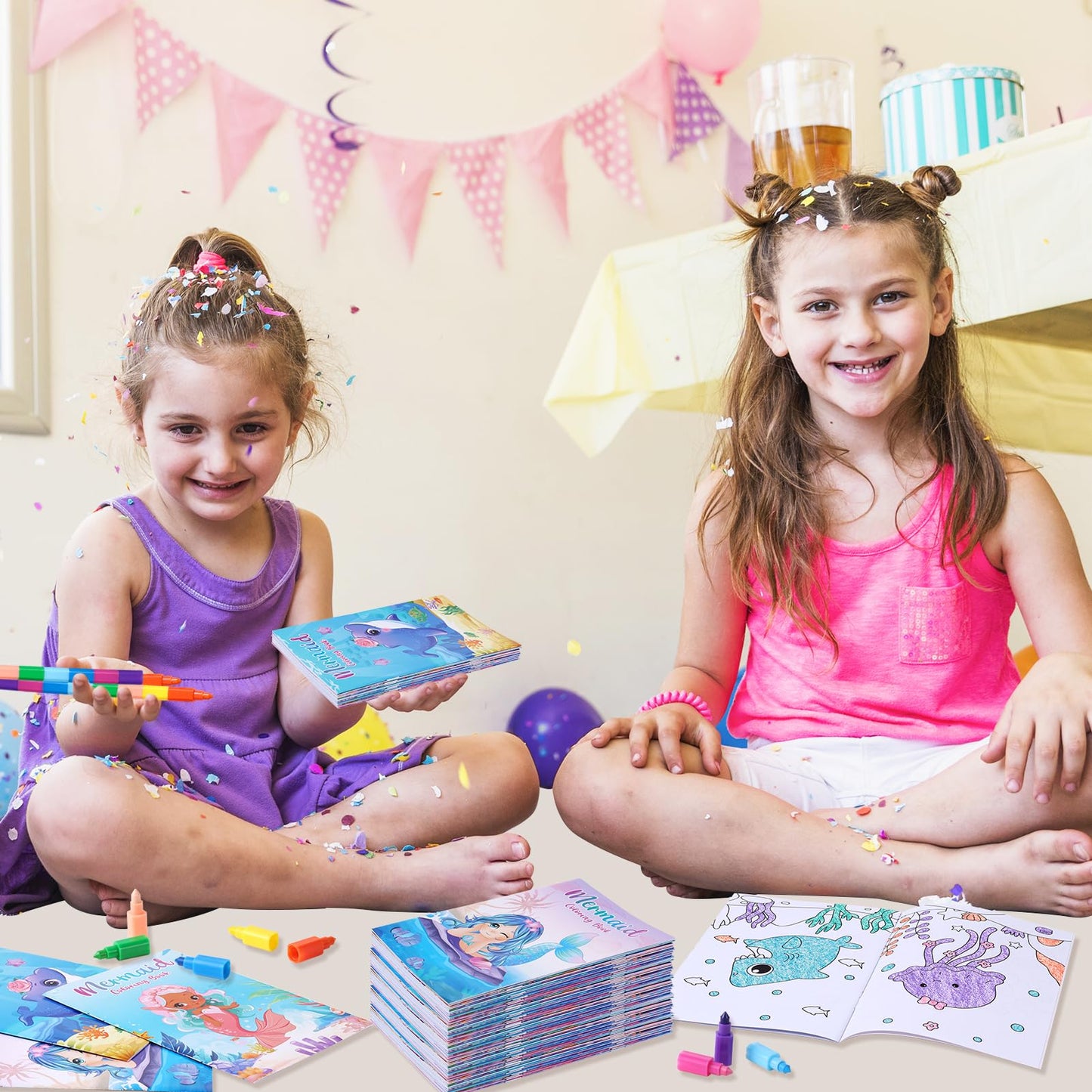 BenLouis Mermaid Mini Coloring Books with 24 Stacking Crayons — Party Favors