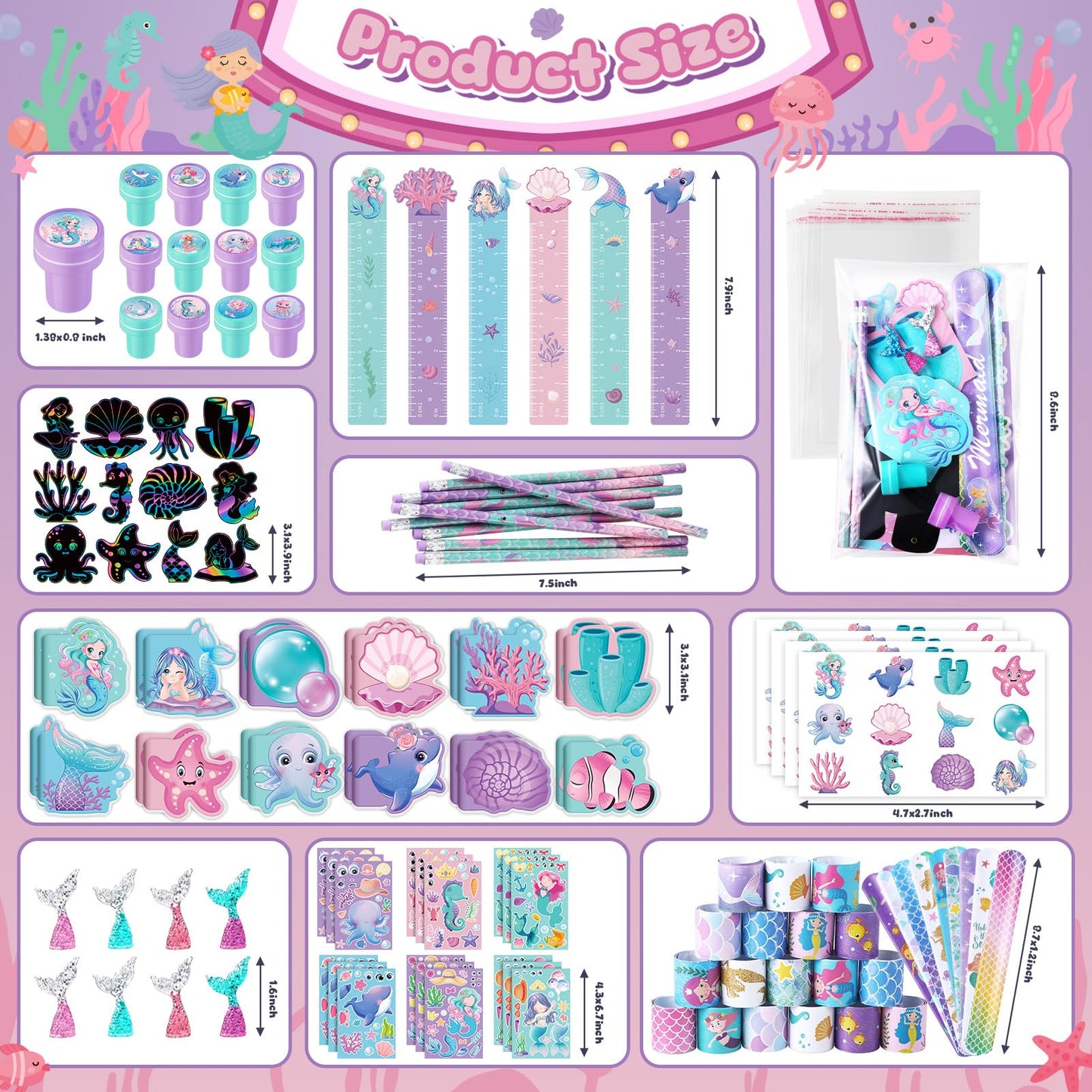 BenLouis Mermaid Party Favors Set – 120 Pcs Mermaid School Supplies for Kids