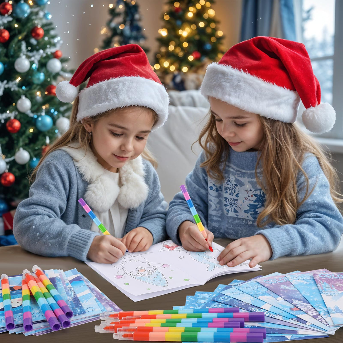 BenLouis 12 Frozen Mini Coloring Books with 12 Stacking Crayons – Winter Snowflake Party Favors
