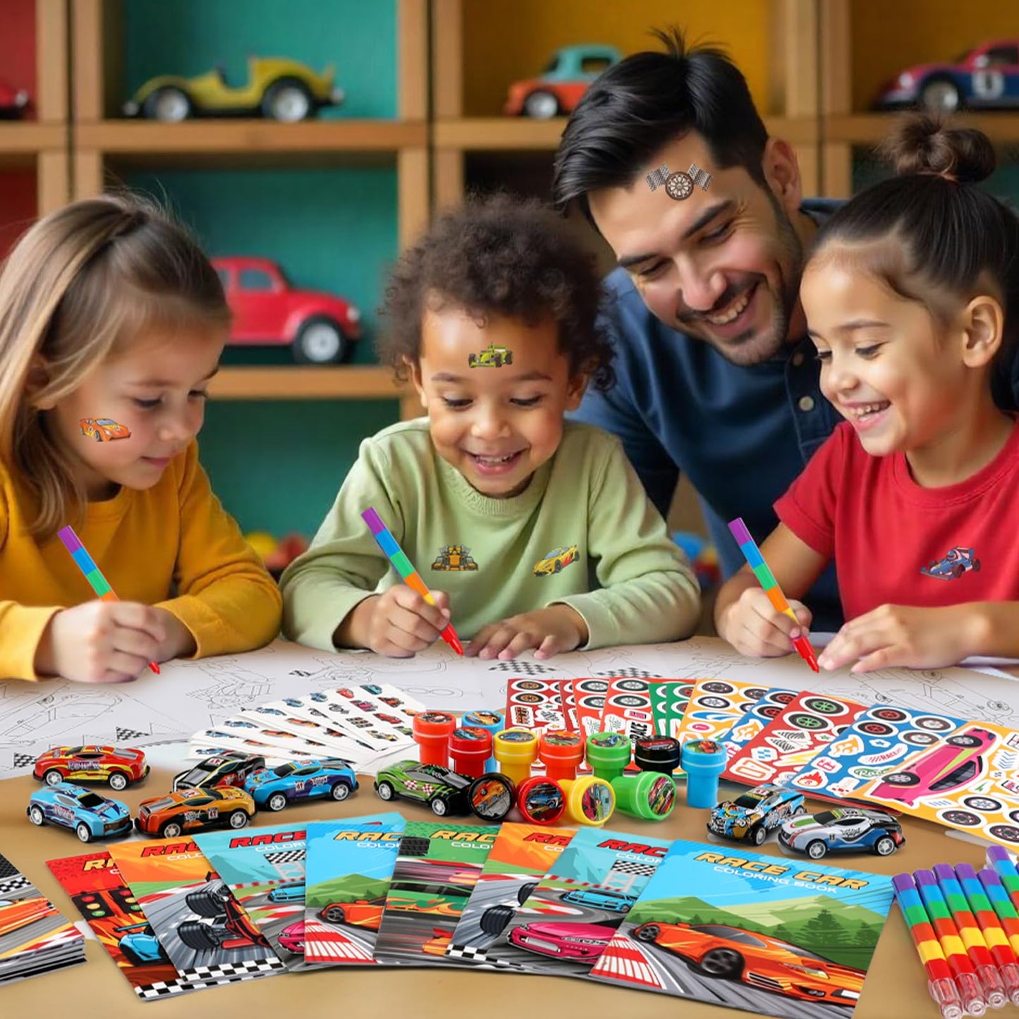 BenLouis 84Pcs Race Car Party Favors — Coloring Books, Crayons, Stickers & Mini Cars