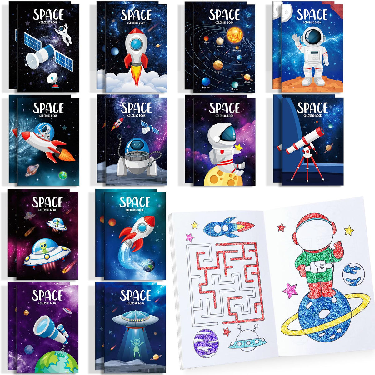 BenLouis 24 Pcs Outer Space Mini Coloring Books – Kids Astronaut Party Favors & Travel Activities