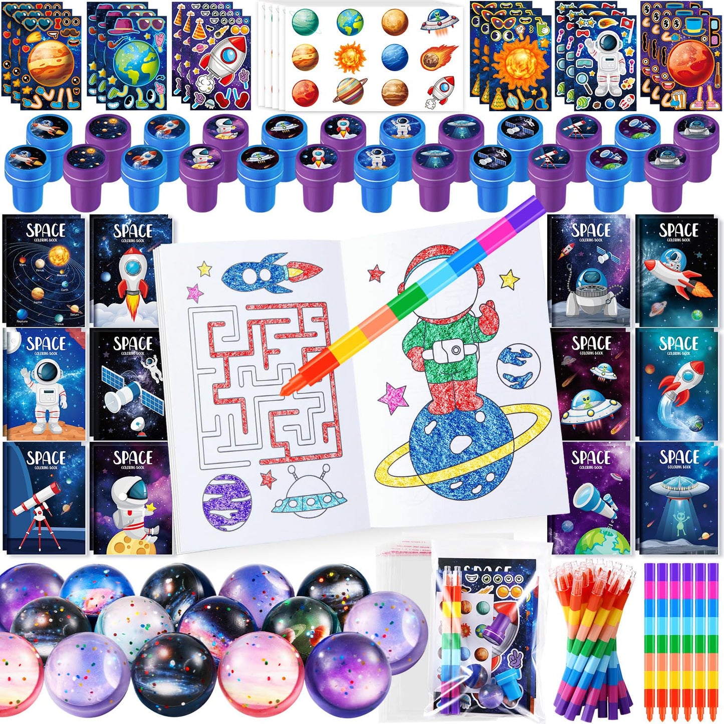 BenLouis 84-Pcs Outer Space Themed Party Favors Set – Coloring Books, Crayons, Stickers & More