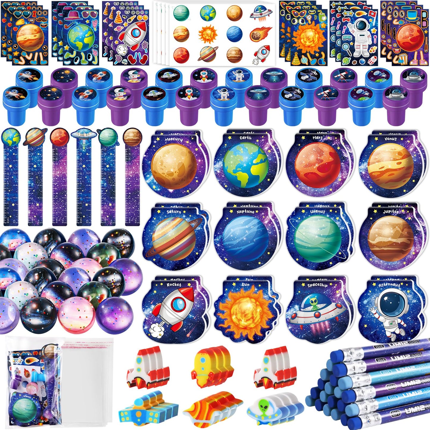 BenLouis 108Pcs Outer Space Party Favors – Space Themed Stationery Set for Classroom & Party Goodie Bags
