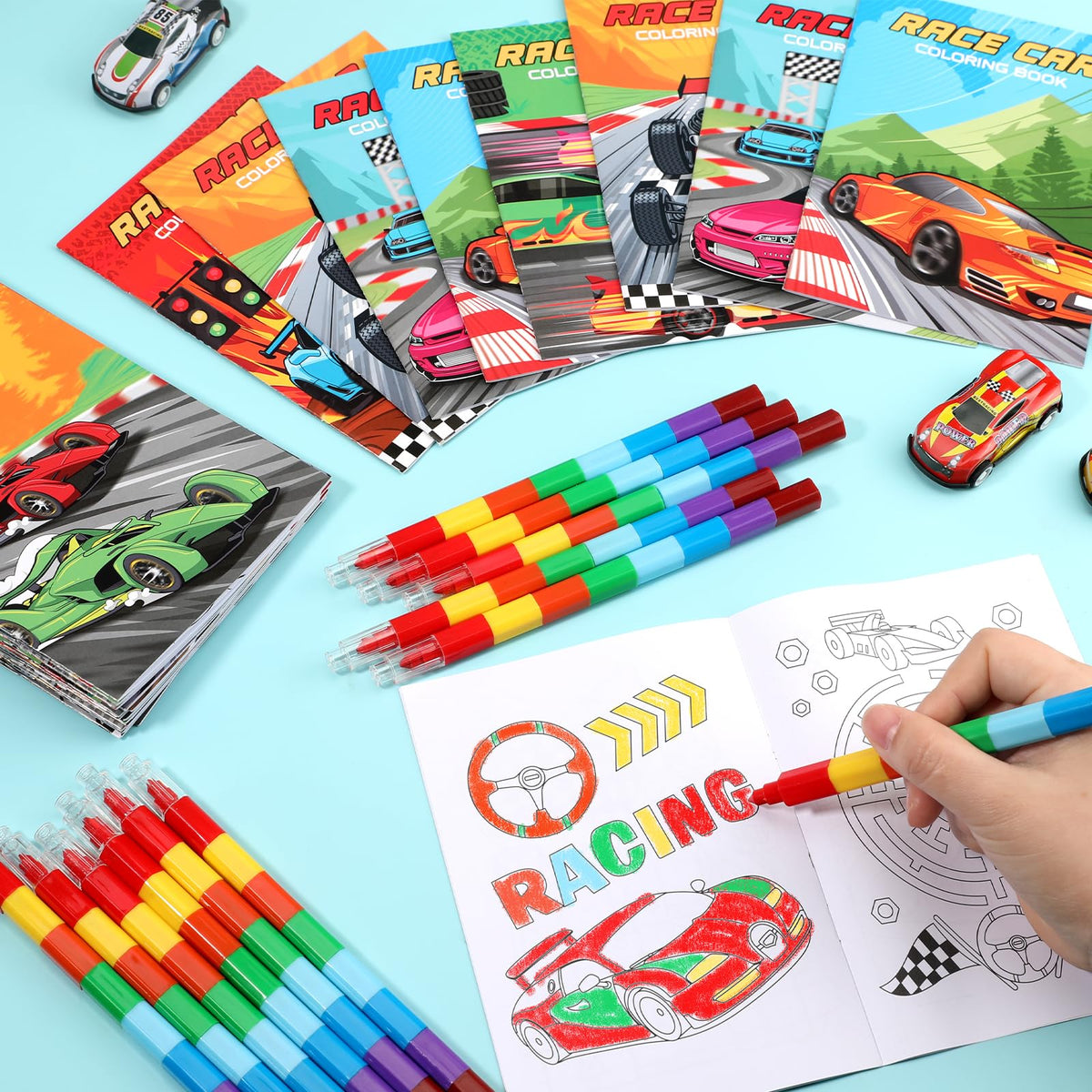 BenLouis 24 Pcs Race Car Mini Coloring Books – Party Favors & Kids Activity Pack