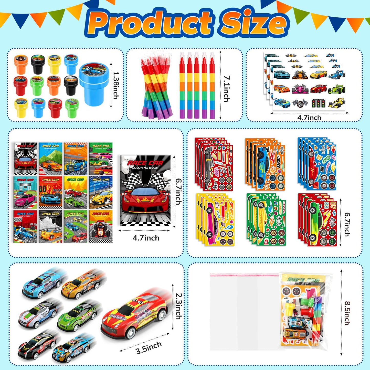 BenLouis 84Pcs Race Car Party Favors — Coloring Books, Crayons, Stickers & Mini Cars
