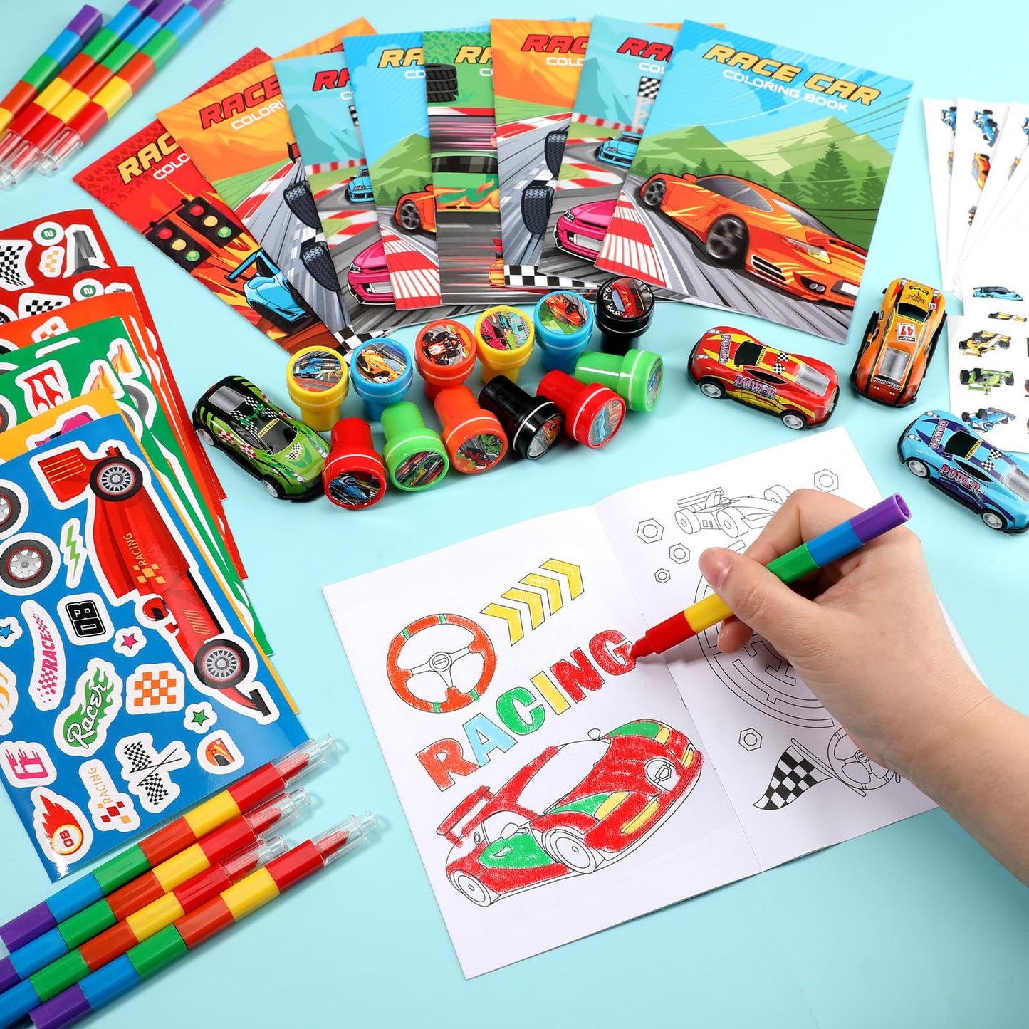 BenLouis 84Pcs Race Car Party Favors — Coloring Books, Crayons, Stickers & Mini Cars