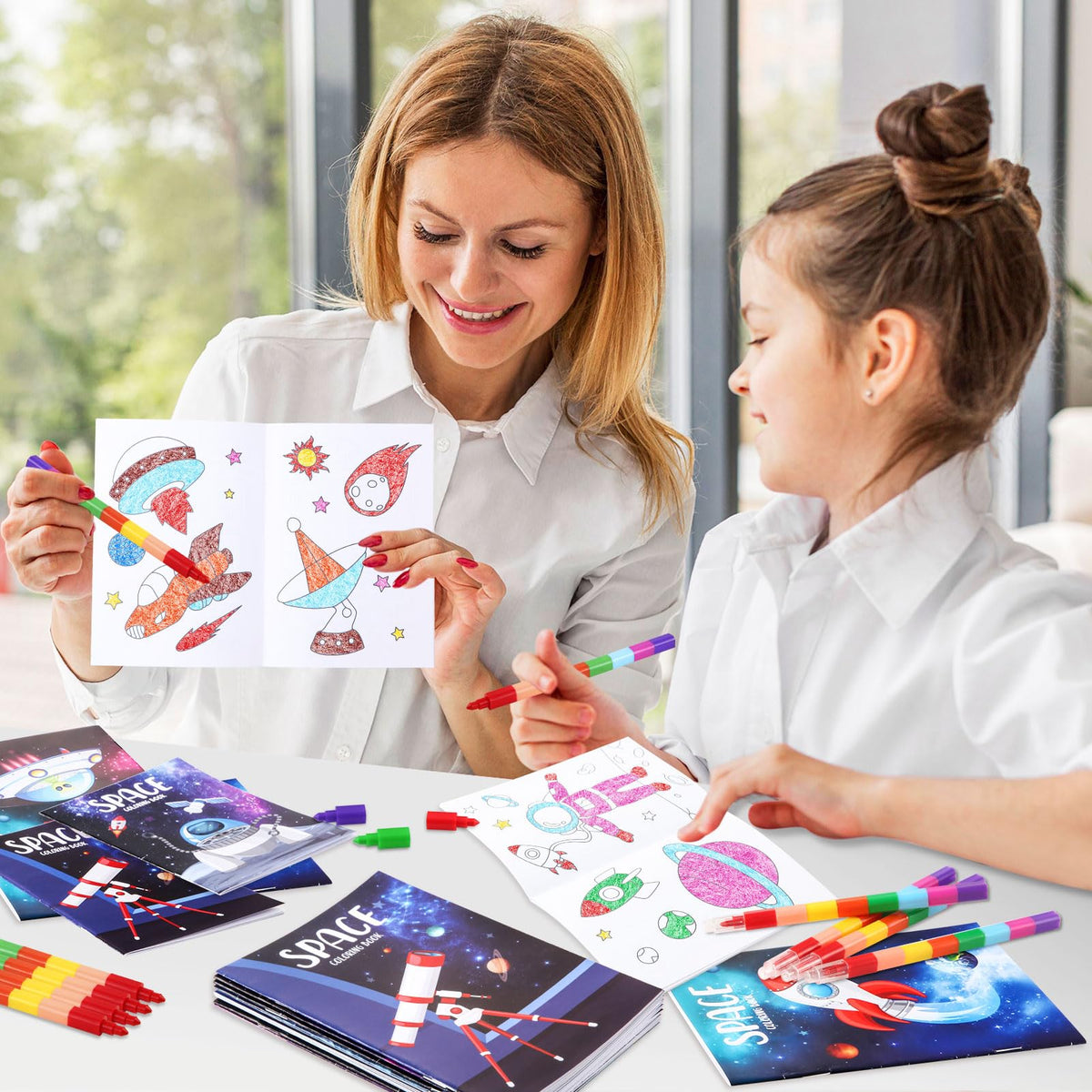 BenLouis 24 Pcs Outer Space Mini Coloring Books – Kids Astronaut Party Favors & Travel Activities
