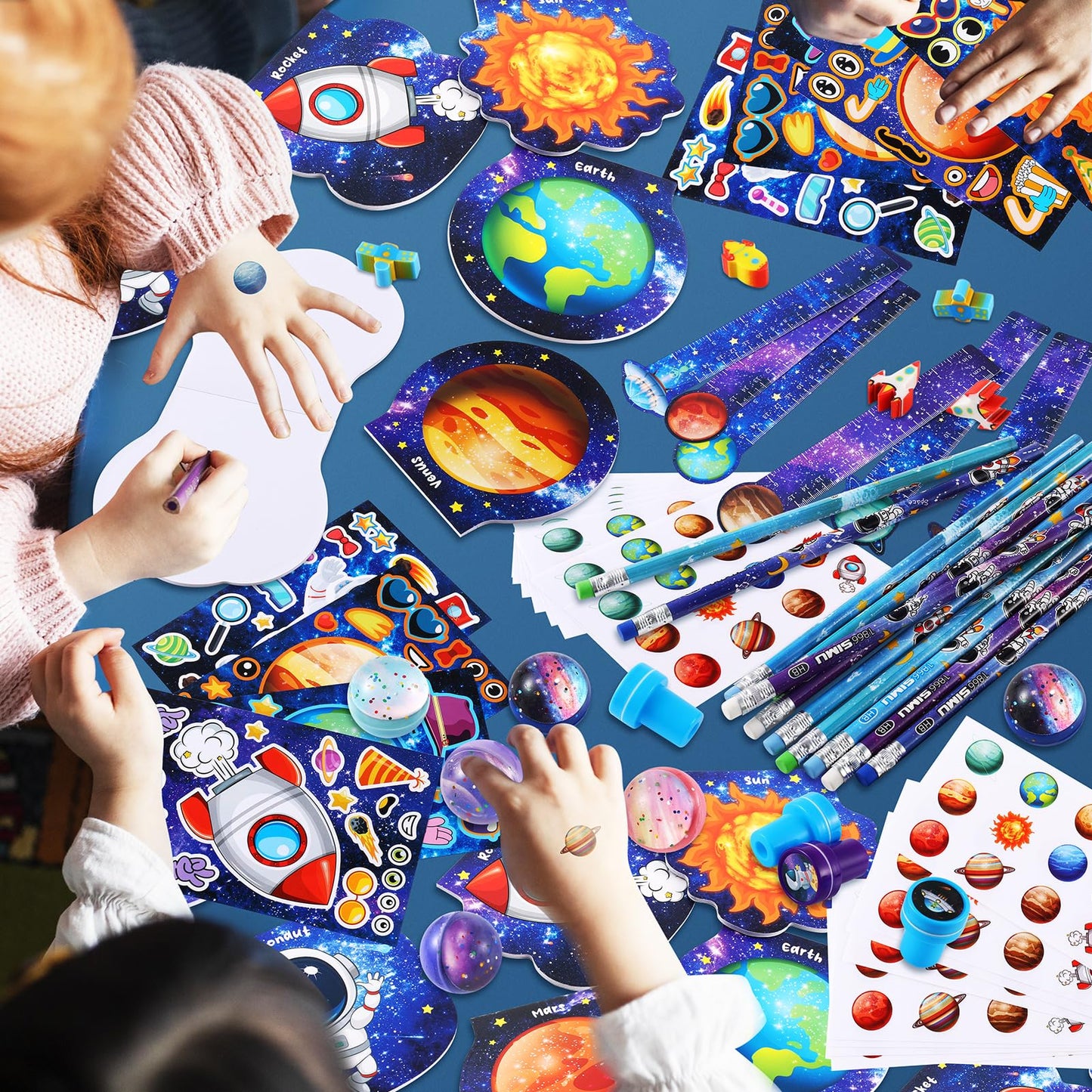 BenLouis 108Pcs Outer Space Party Favors – Space Themed Stationery Set for Classroom & Party Goodie Bags