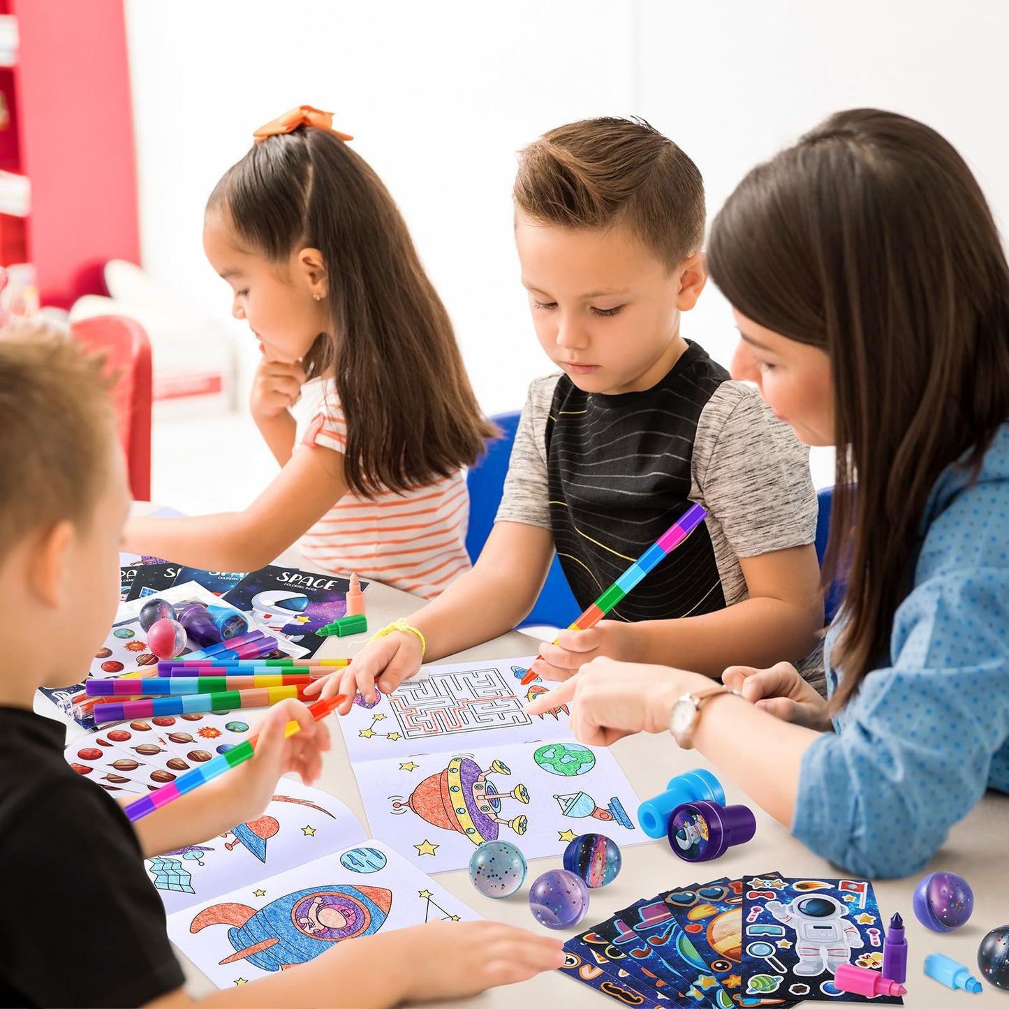 BenLouis 84-Pcs Outer Space Themed Party Favors Set – Coloring Books, Crayons, Stickers & More