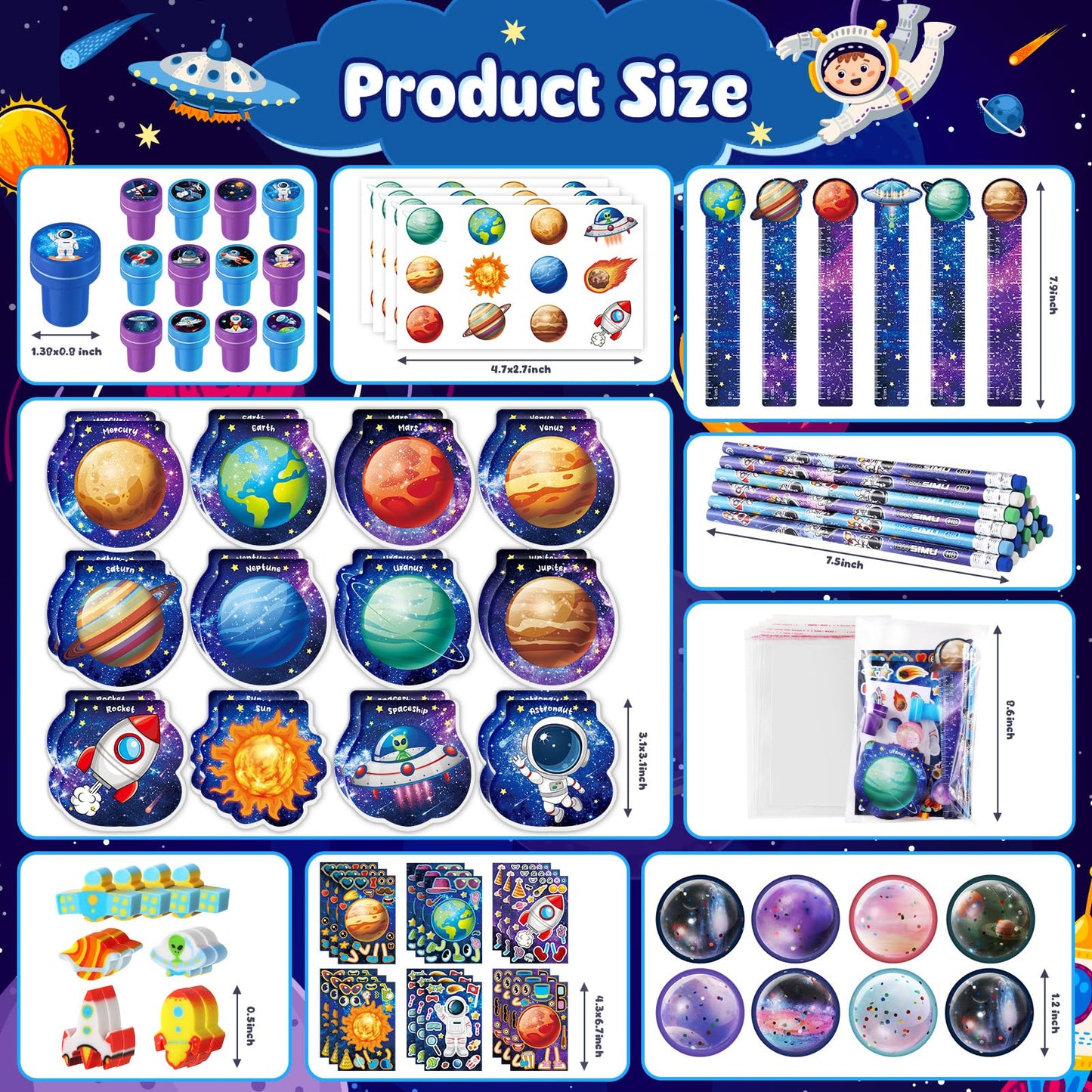 BenLouis 108Pcs Outer Space Party Favors – Space Themed Stationery Set for Classroom & Party Goodie Bags