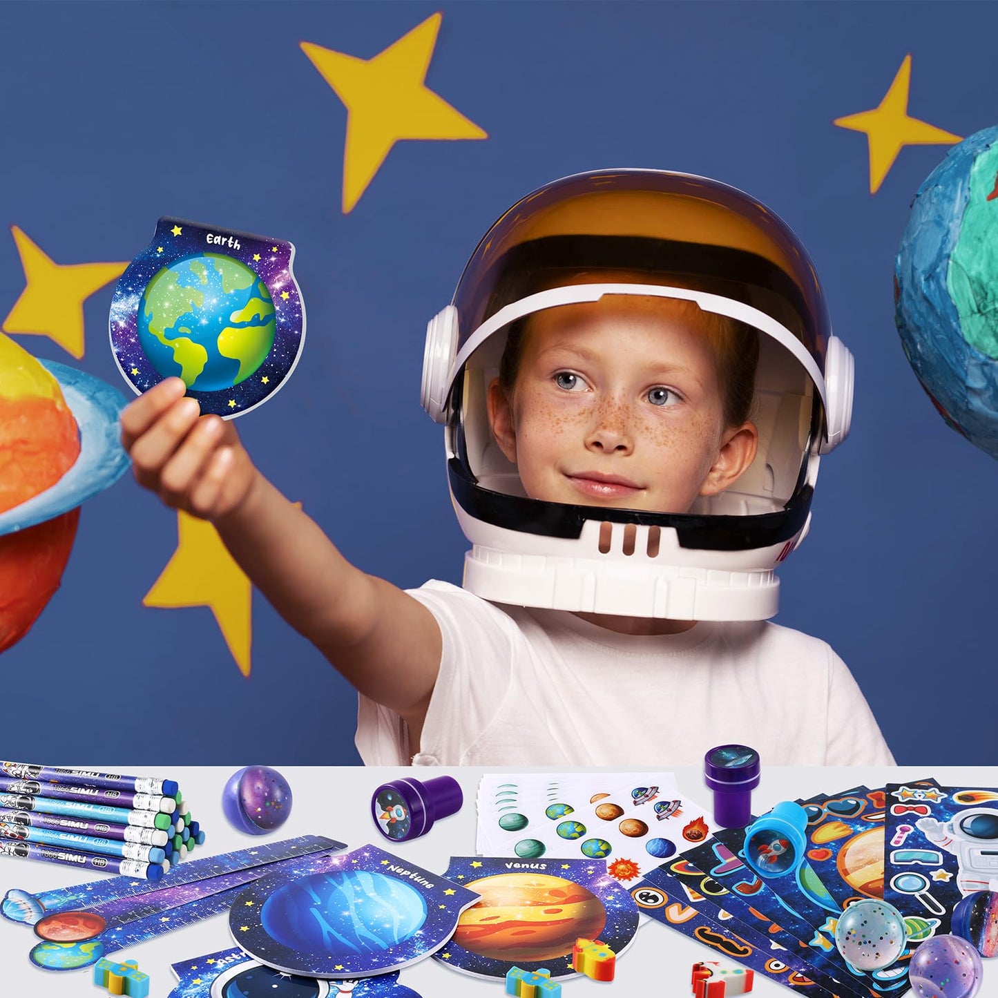BenLouis 108Pcs Outer Space Party Favors – Space Themed Stationery Set for Classroom & Party Goodie Bags