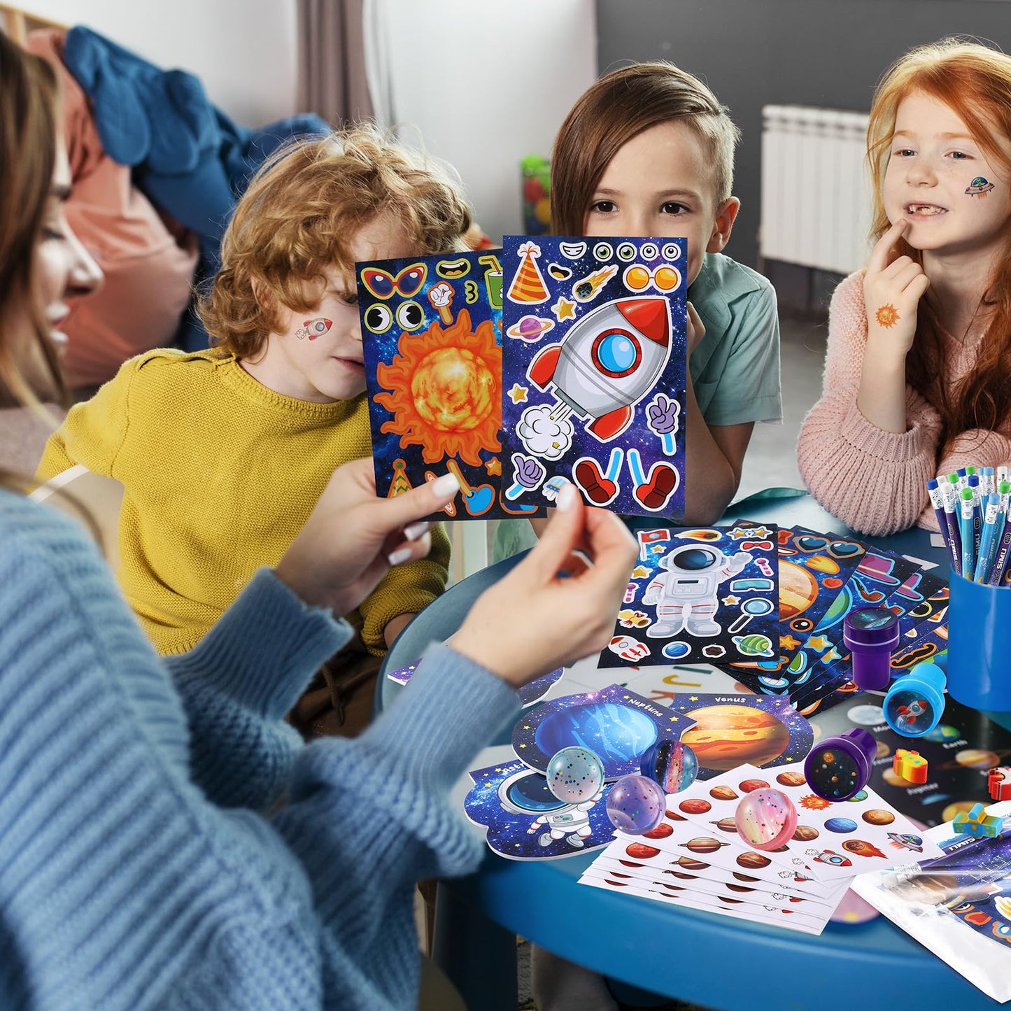BenLouis 108Pcs Outer Space Party Favors – Space Themed Stationery Set for Classroom & Party Goodie Bags