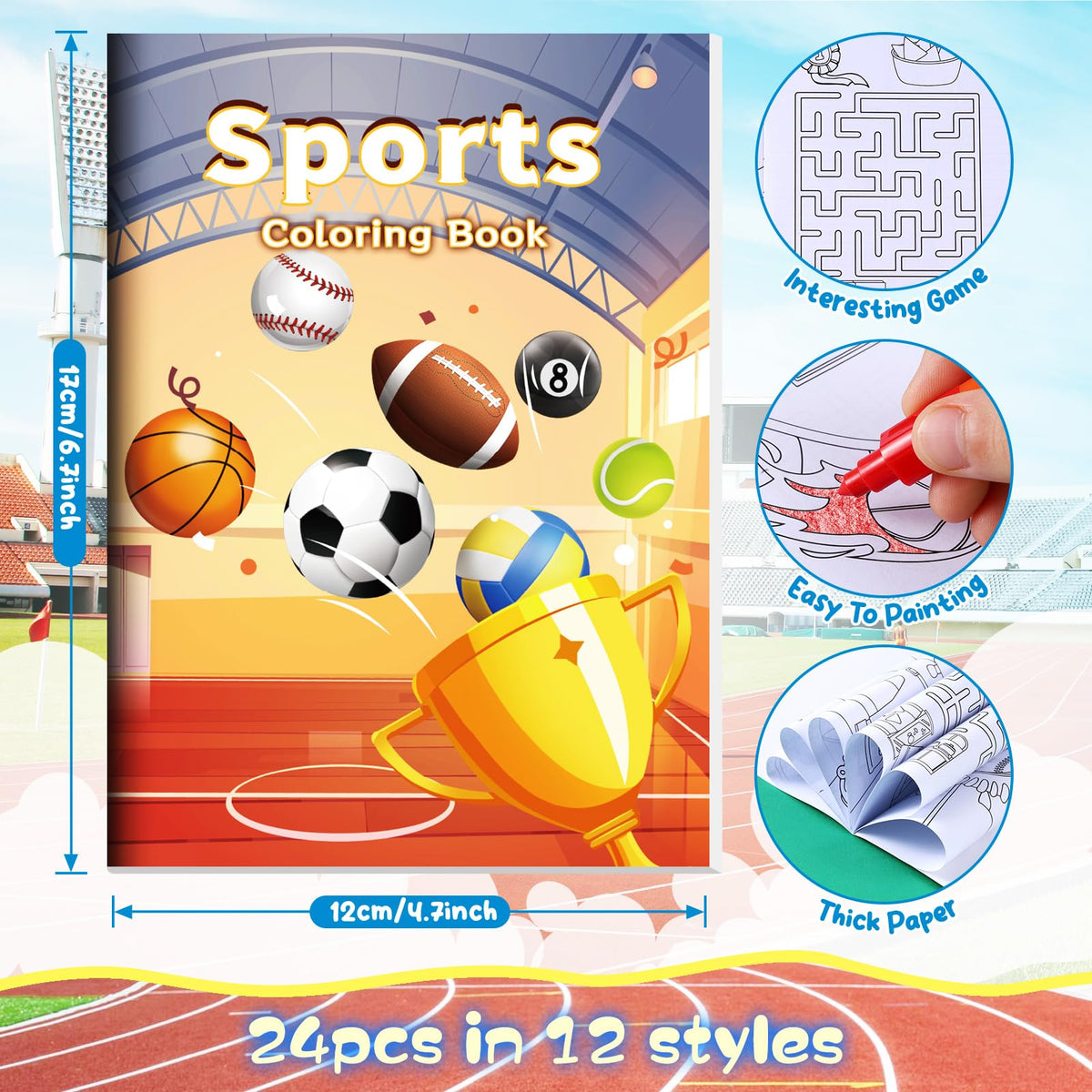 BenLouis 24 Pcs Sports Mini Coloring Books – Kid Party Favors, Travel & Classroom Activity Pack
