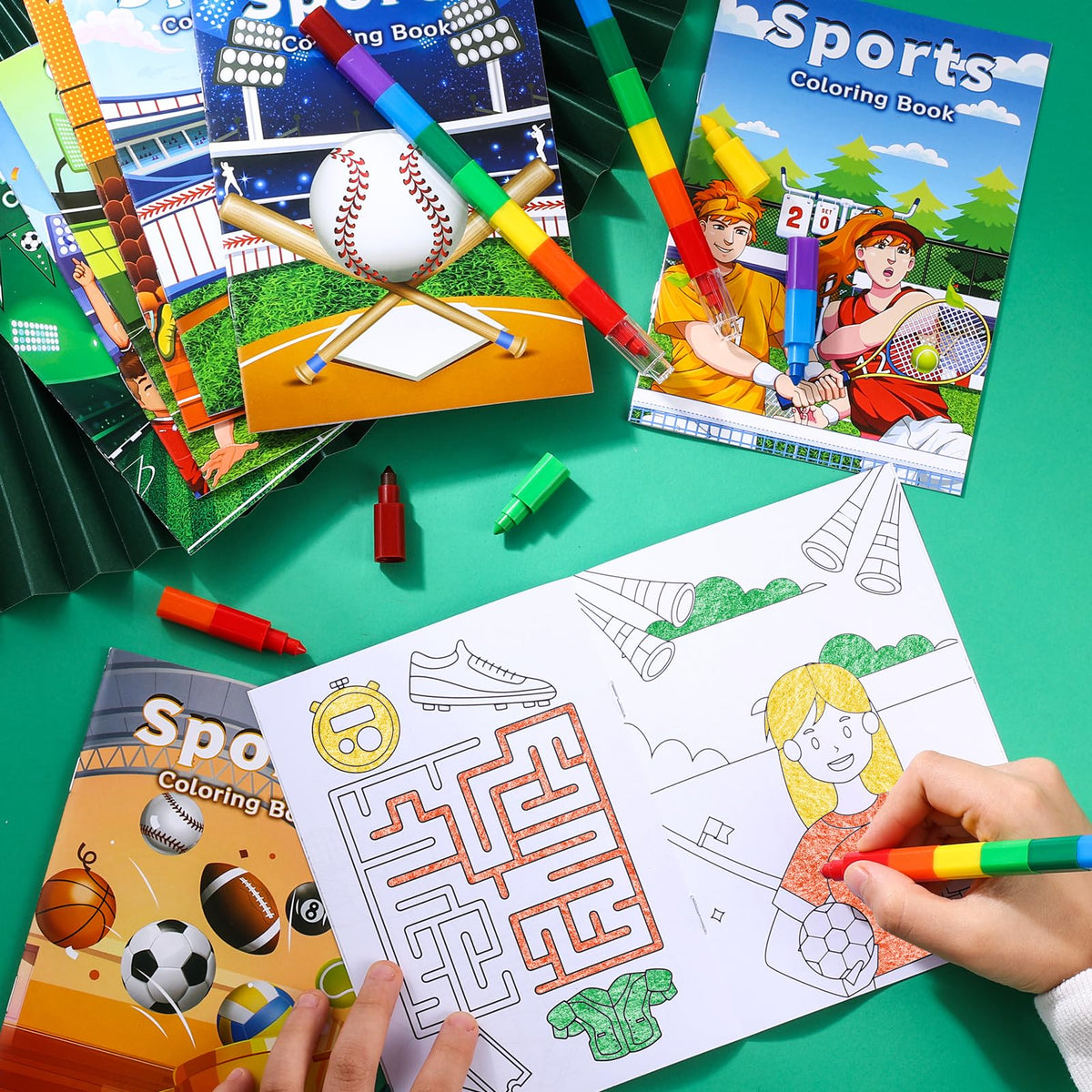 BenLouis 24 Pcs Sports Mini Coloring Books – Kid Party Favors, Travel & Classroom Activity Pack