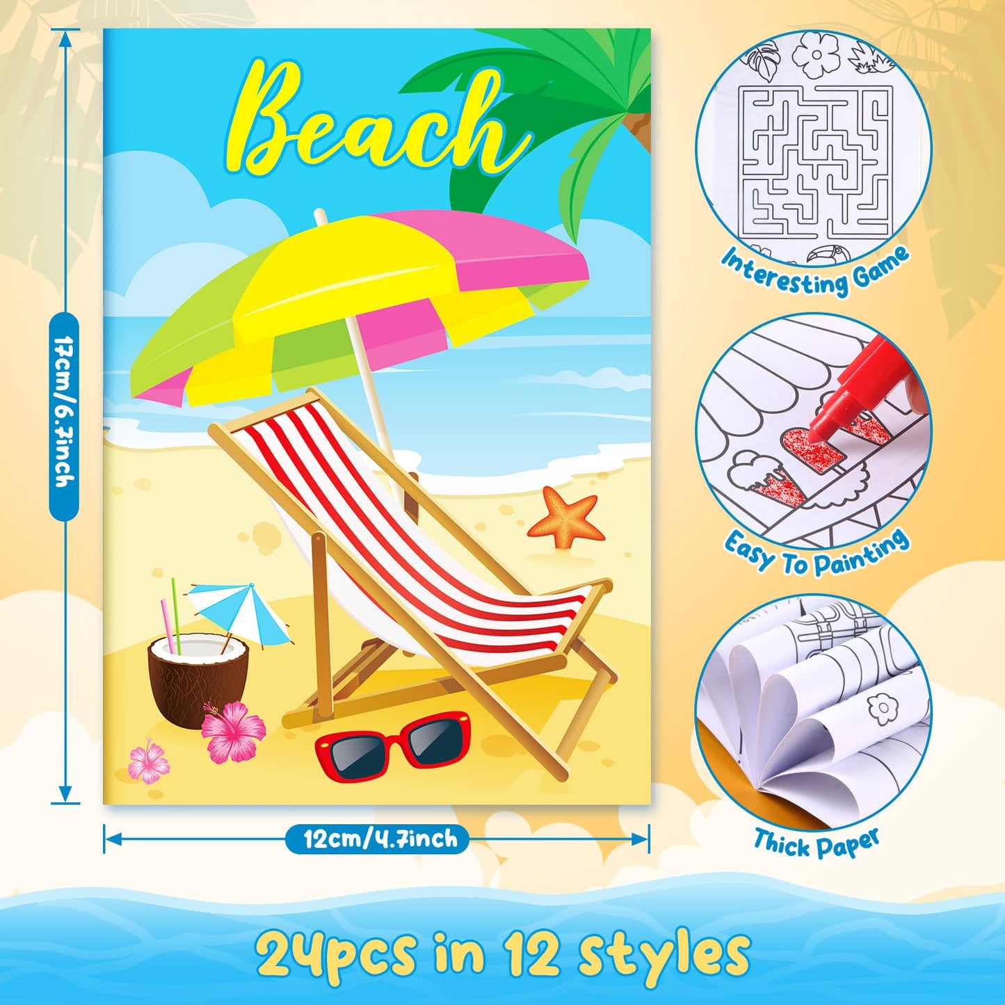 BenLouis 24 Summer Mini Coloring Books with Stacking Crayons – Beach Party Favors