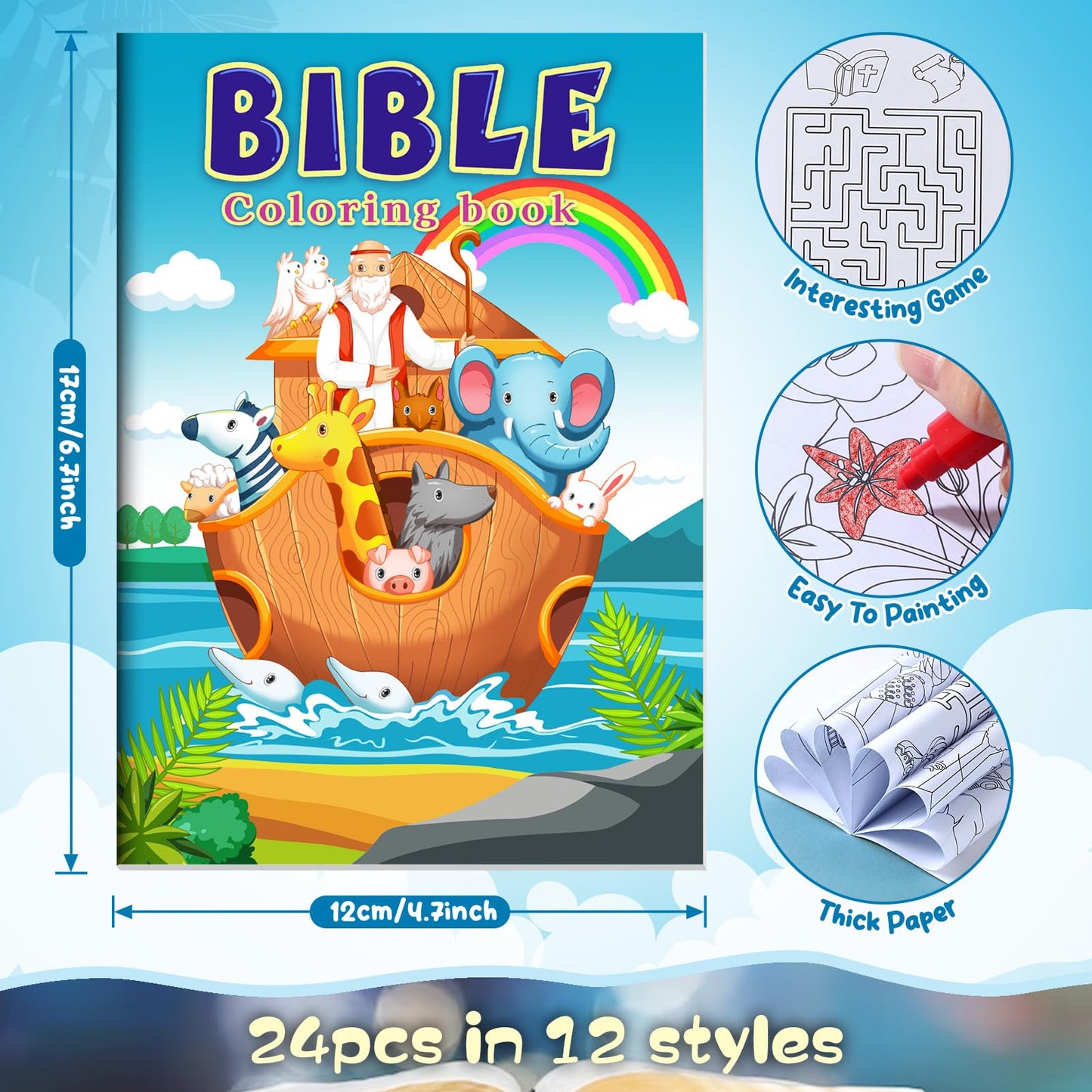 BenLouis 24 Christian Mini Coloring Books with Stacking Crayons – Bible Verse Party Favors