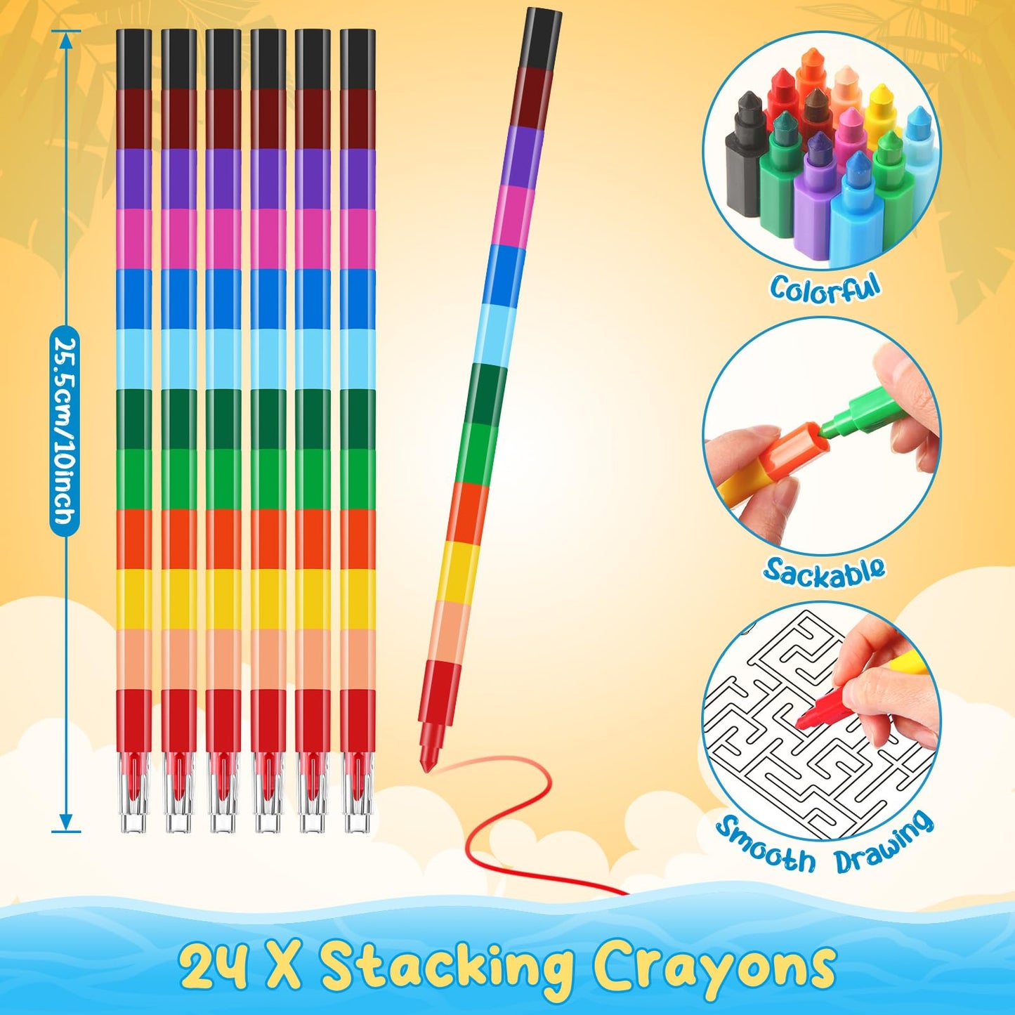 BenLouis 24 Summer Mini Coloring Books with Stacking Crayons – Beach Party Favors