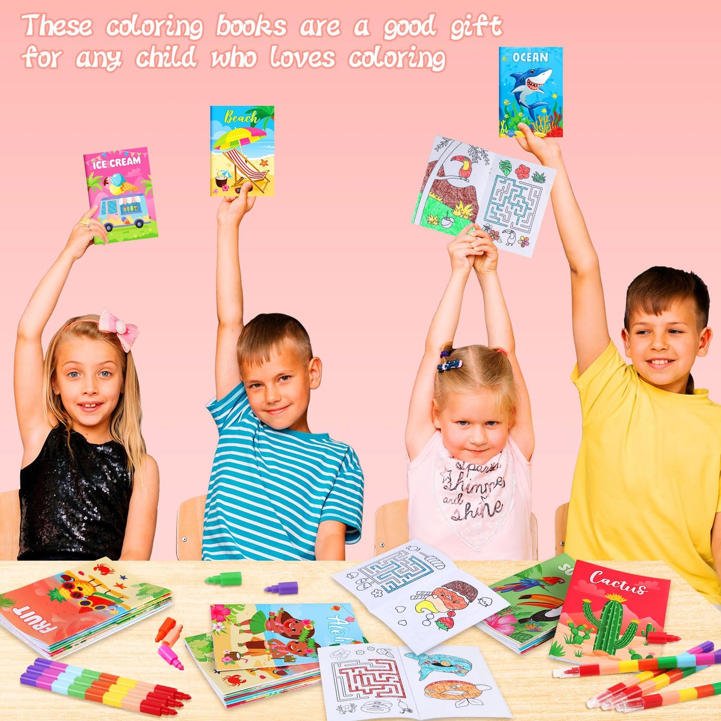 BenLouis 24 Summer Mini Coloring Books with Stacking Crayons – Beach Party Favors