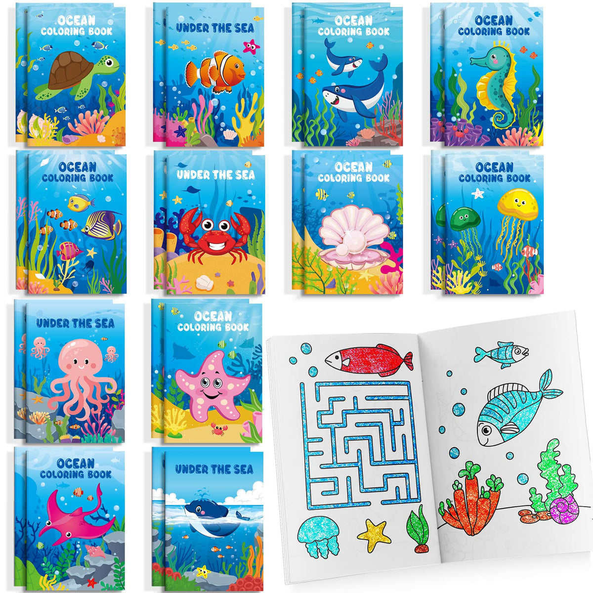 BenLouis 24 Pcs Under the Sea Mini Coloring Books for Ocean Animals Party Favors