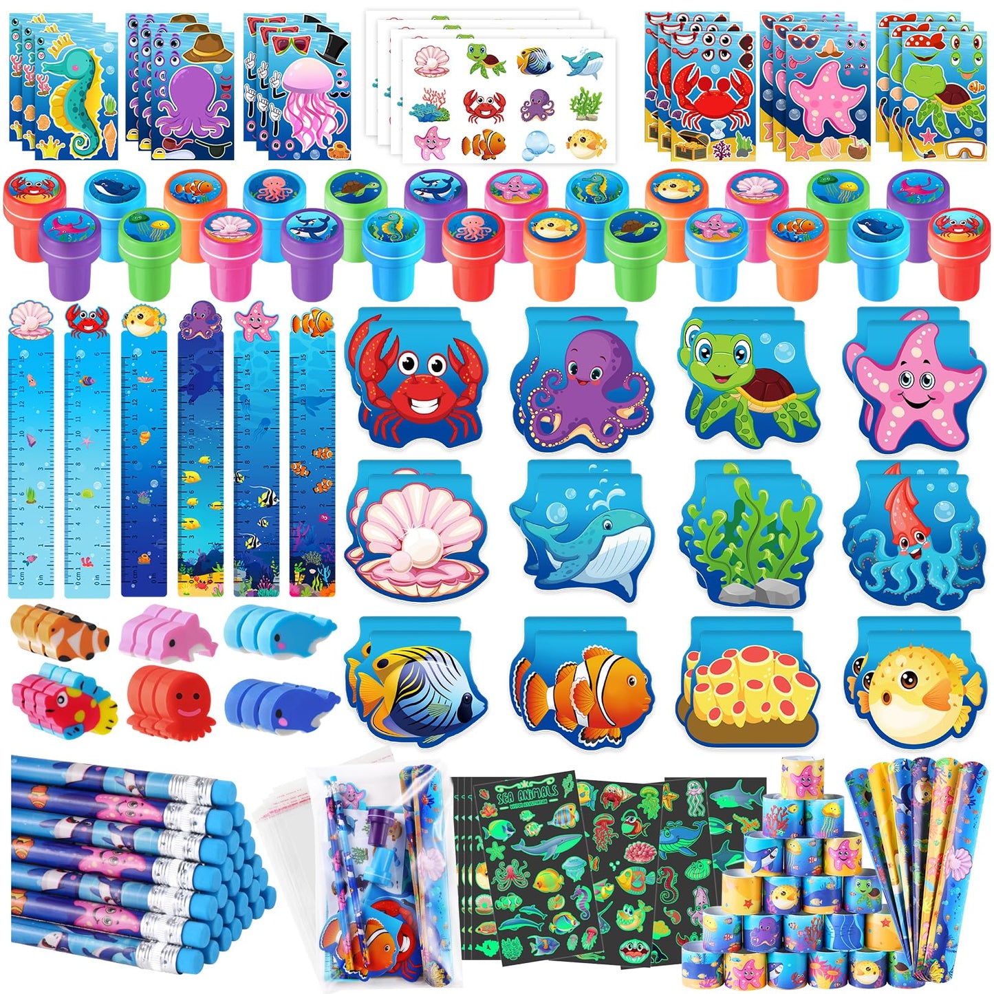 BenLouis 120Pcs Under the Sea Party Favors – Ocean Animals Stationery Bulk for Kids