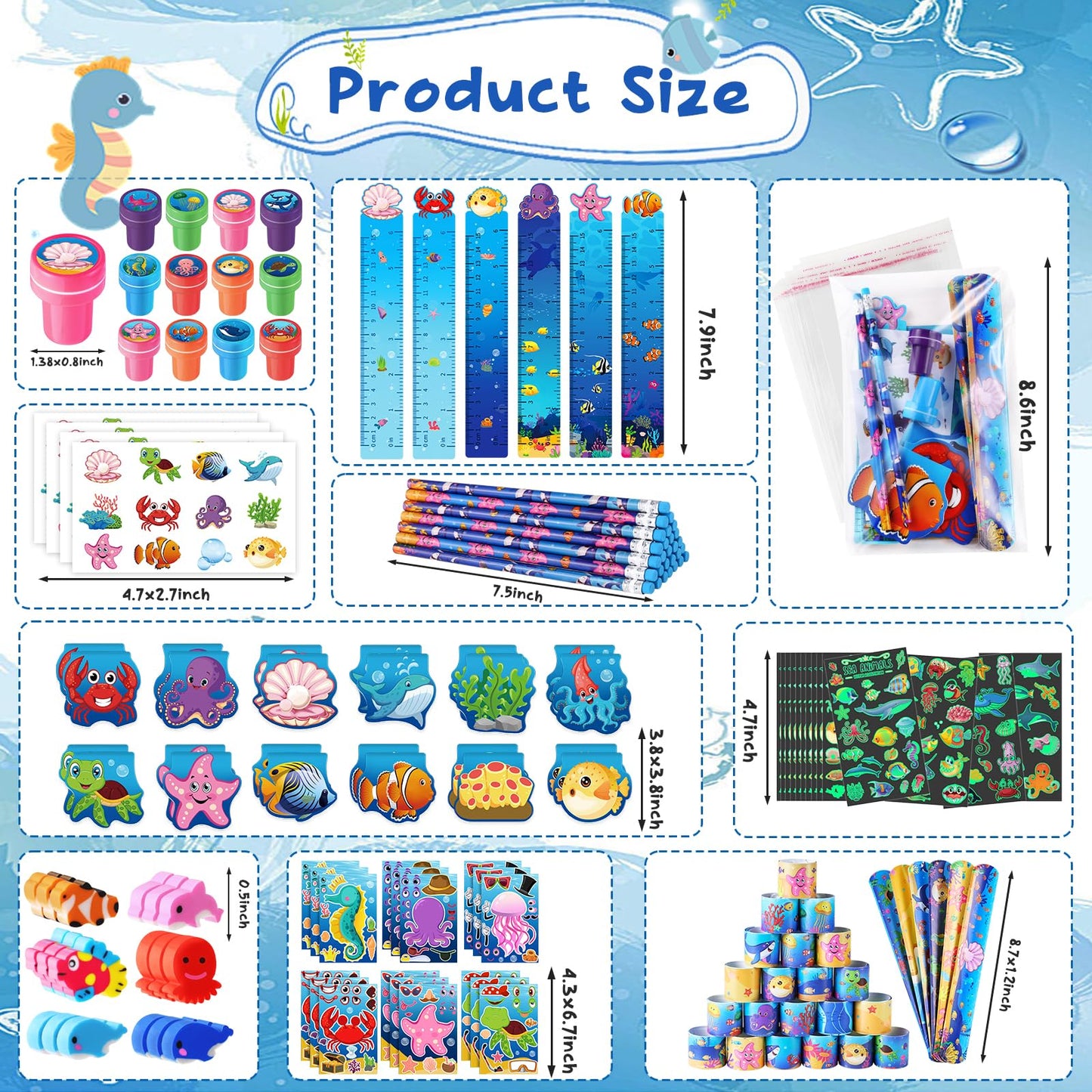 BenLouis 120Pcs Under the Sea Party Favors – Ocean Animals Stationery Bulk for Kids