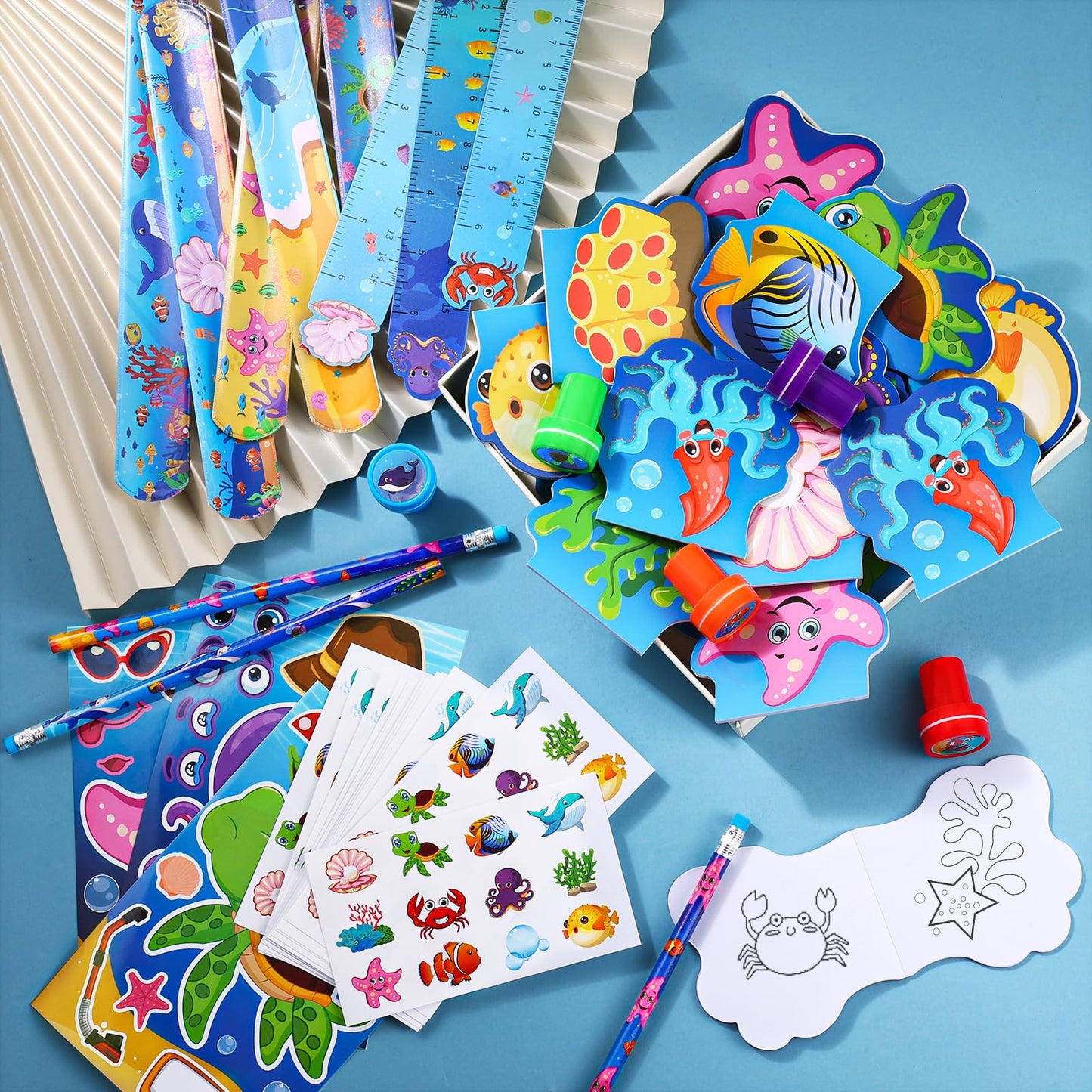 BenLouis 120Pcs Under the Sea Party Favors – Ocean Animals Stationery Bulk for Kids