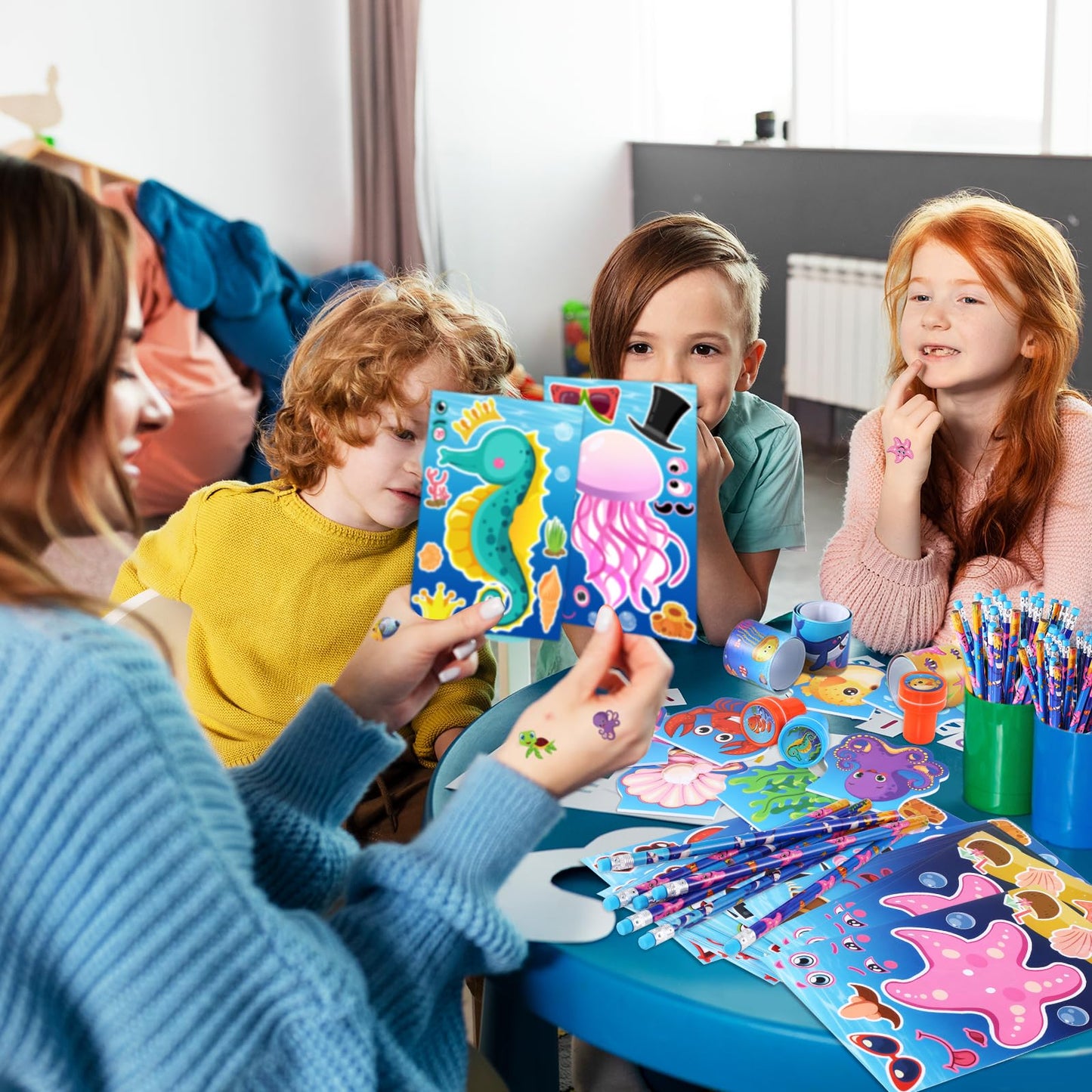 BenLouis 120Pcs Under the Sea Party Favors – Ocean Animals Stationery Bulk for Kids