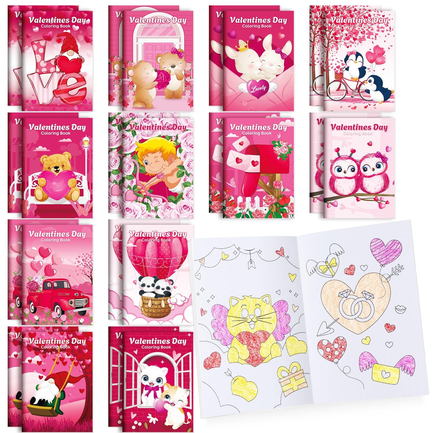 BenLouis 24 Pcs Valentines Day Mini Coloring Books – Kids Party Favors