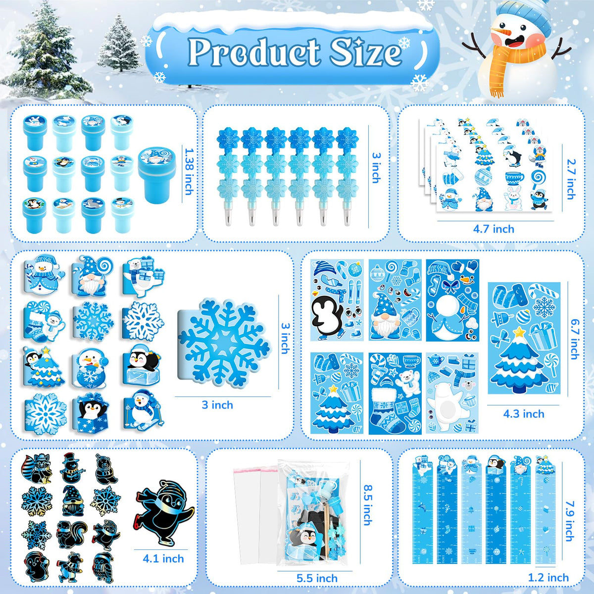 BenLouis Winter School Stationery Favors — Snowflake Classroom Gifts Bulk (12-Set Snowflake)