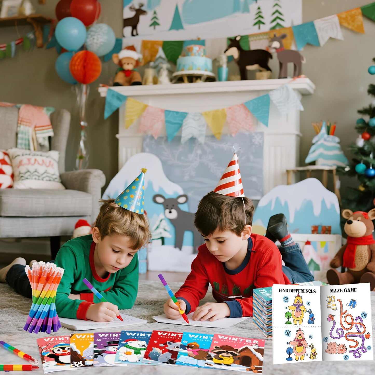 BenLouis 24 Pack Winter Mini Activity Books for Kids 4-8 – Party Favors & Travel Activities